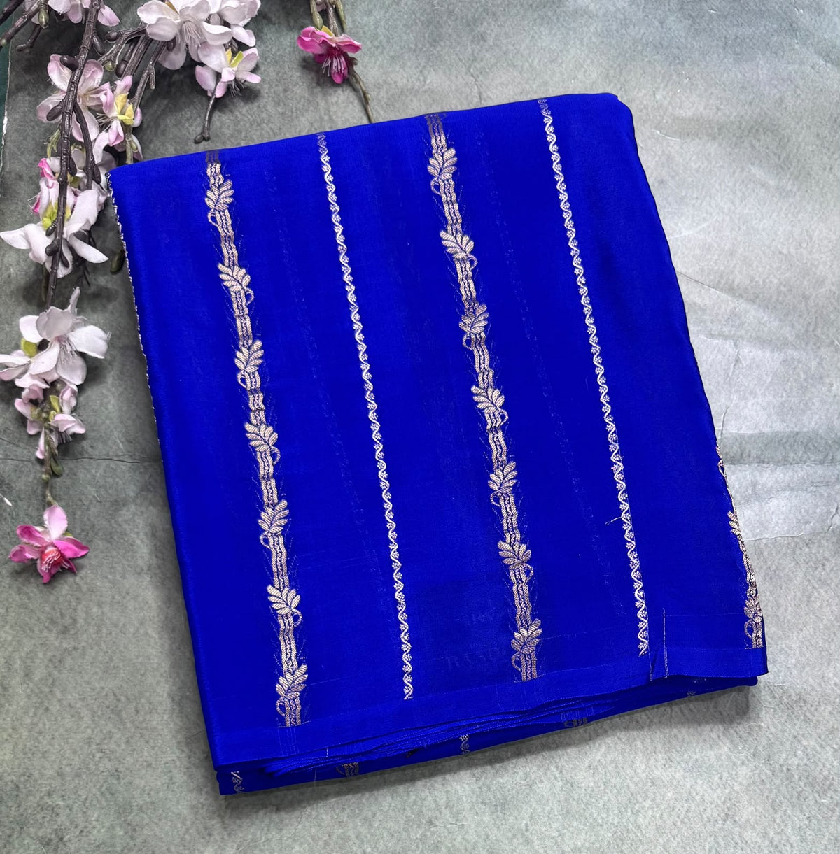Royal Blue Stripes Pure Mysore Crepe Silk Saree 111