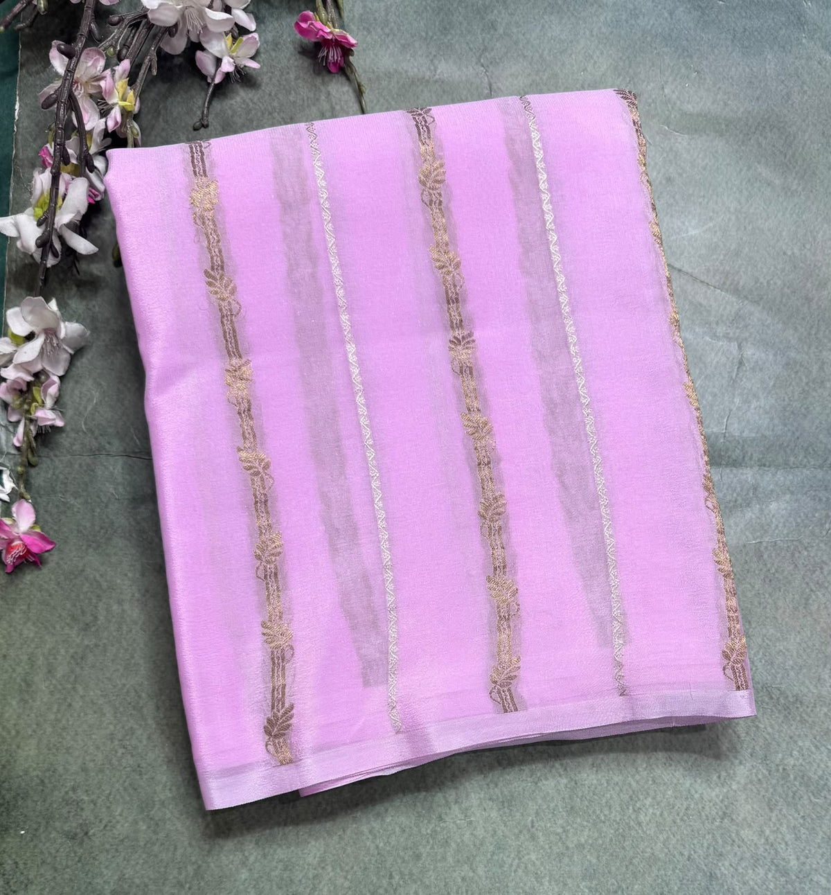 Pink Stripes Pure Mysore Crepe Silk Saree 111
