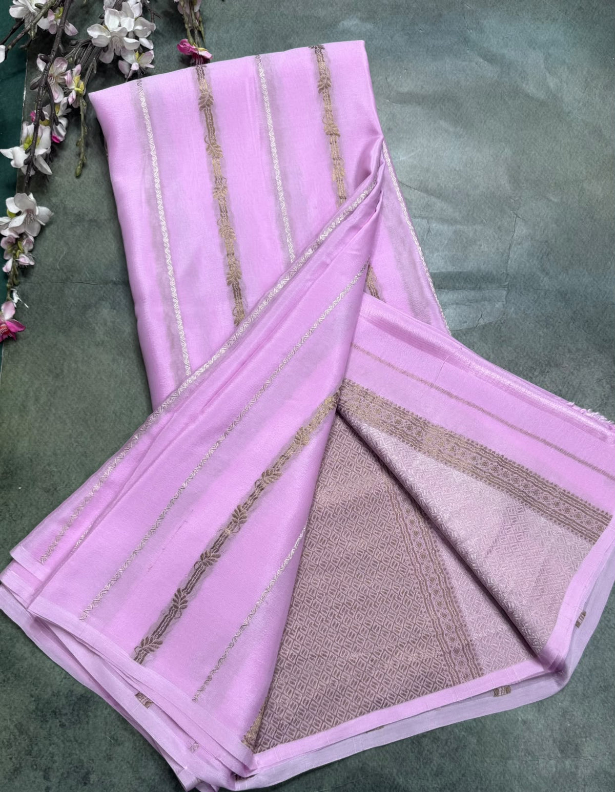 Pink Stripes Pure Mysore Crepe Silk Saree 111