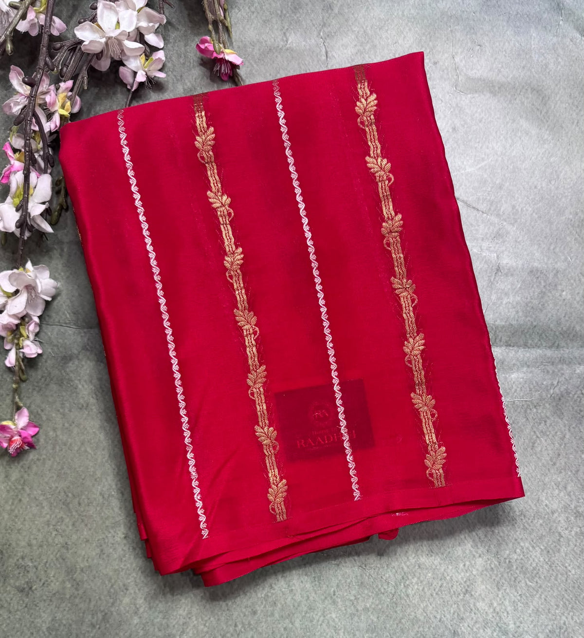Red Stripes Pure Mysore Crepe Silk Saree 111
