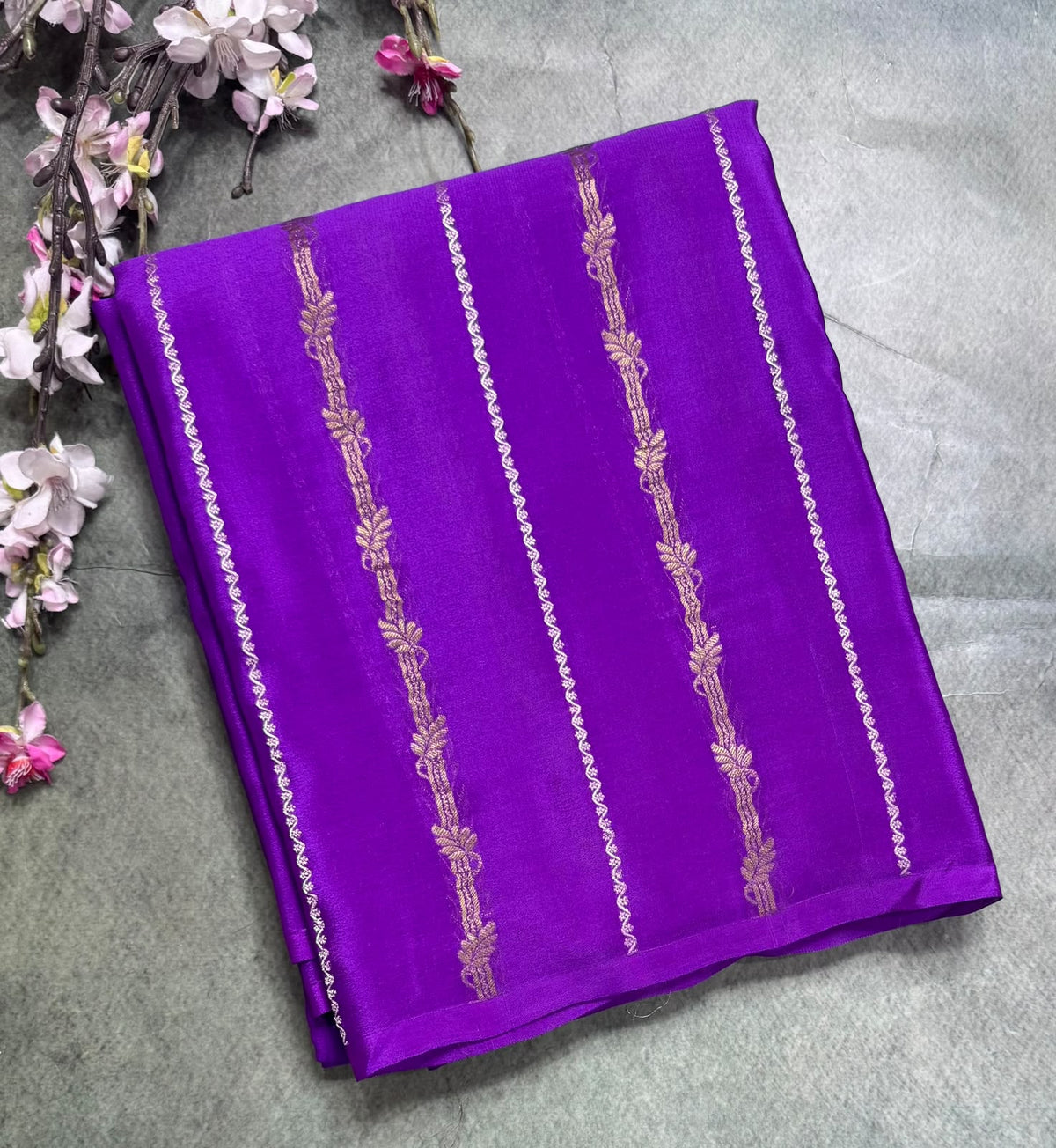Voilet Stripes Pure Mysore Crepe Silk Saree 111