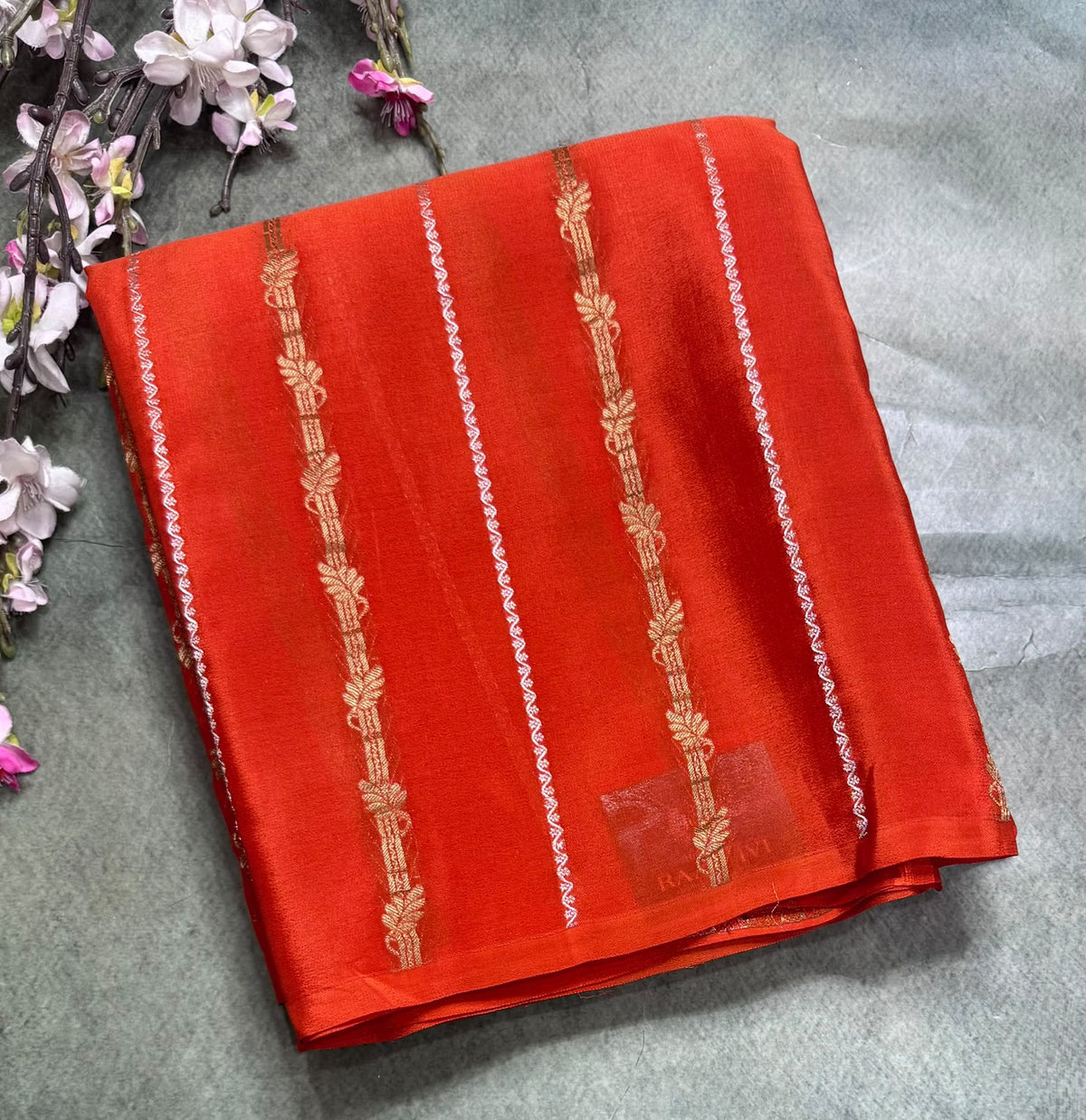 Orange Stripes Pure Mysore Crepe Silk Saree 111