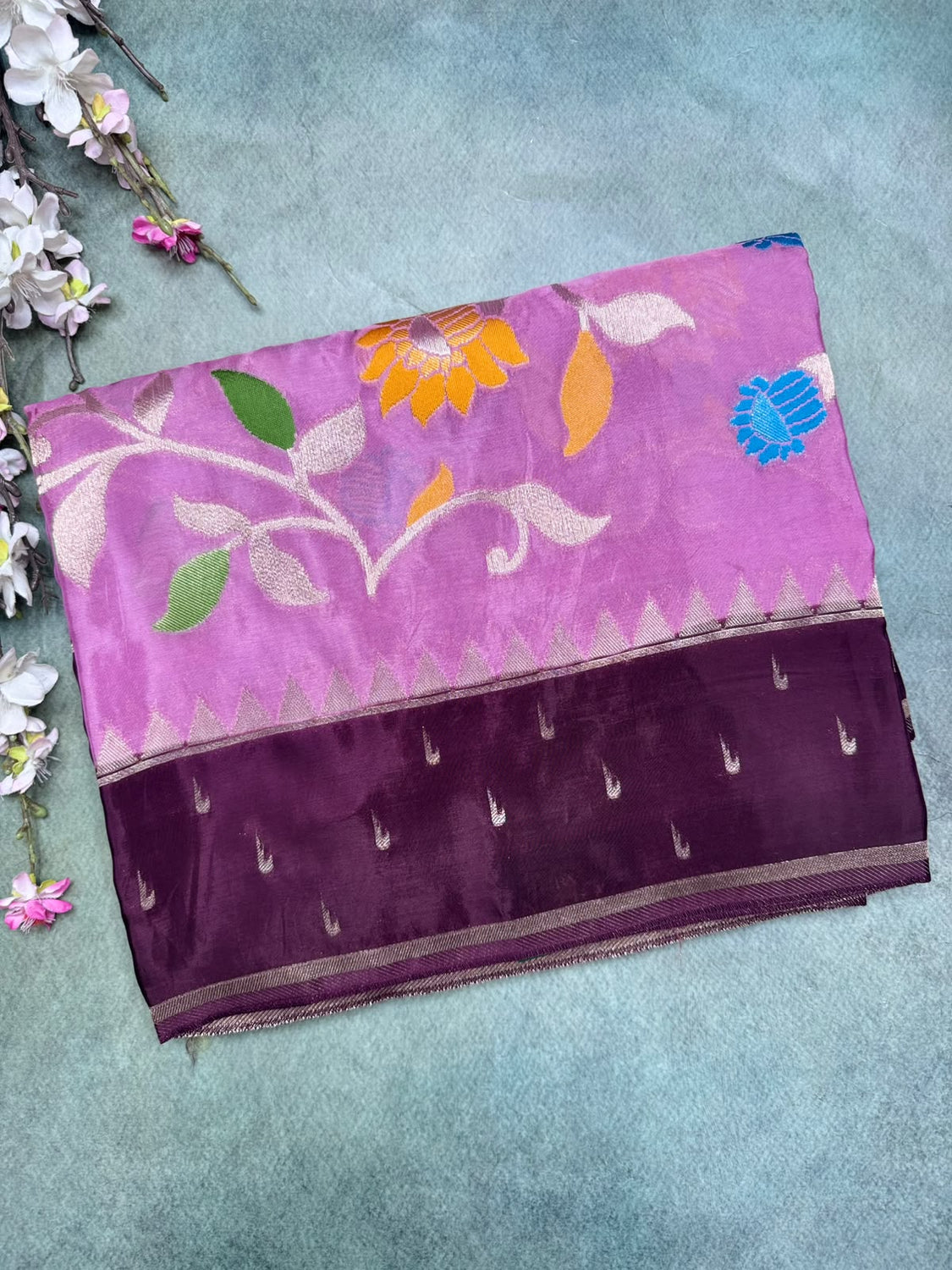 Mauve Jamdani Crepe Saree 111