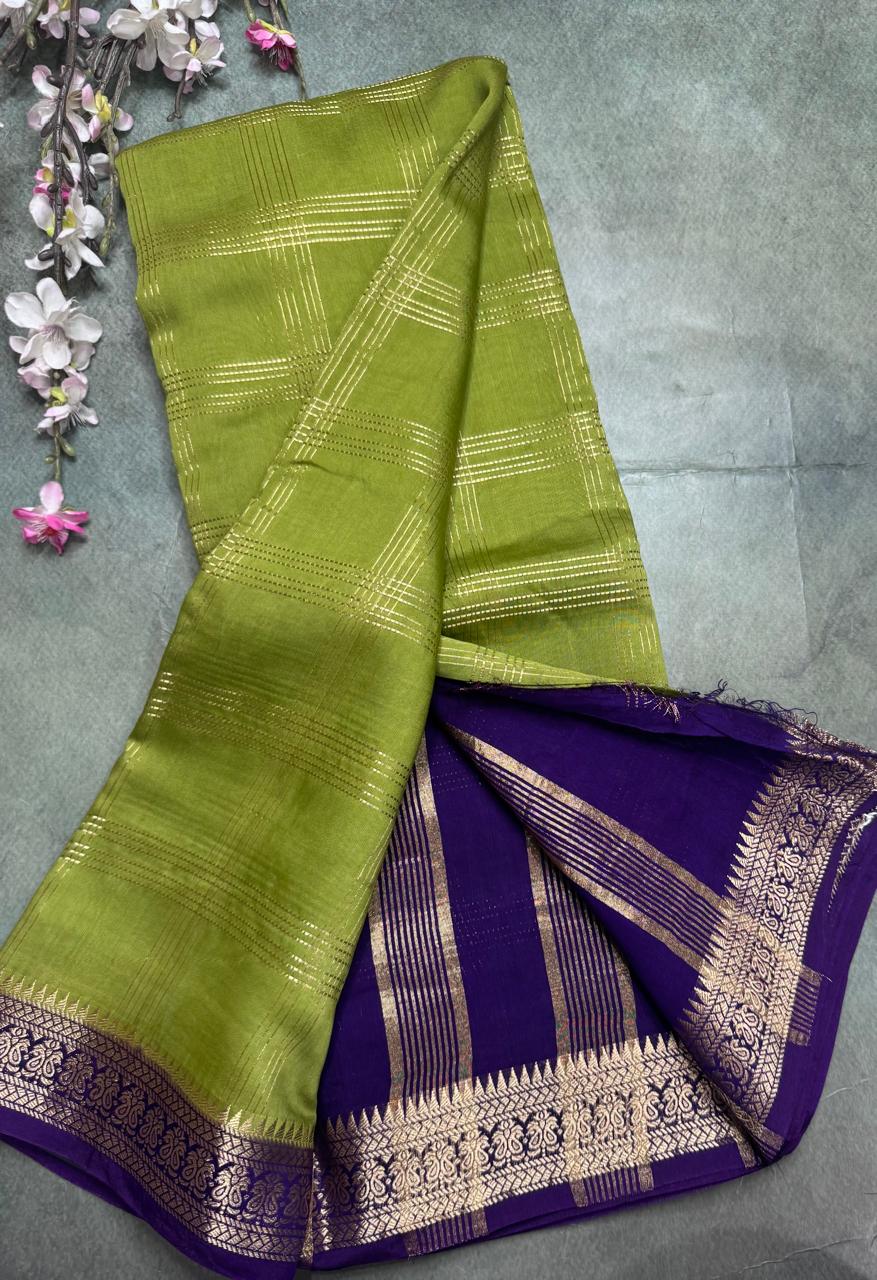 Green Checks Semi Mysore Silk Saree 111