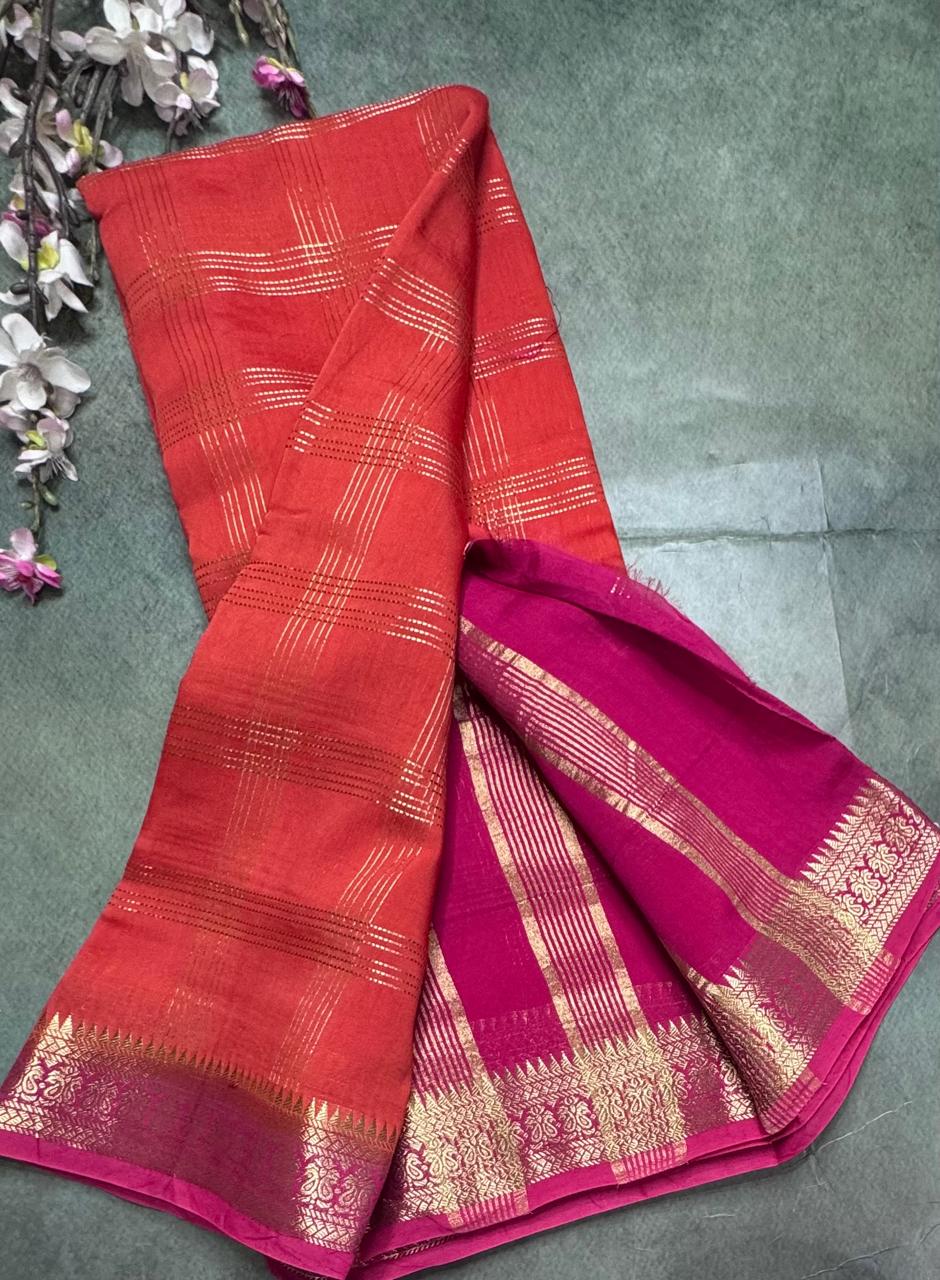 Orange Checks Semi Mysore Silk Saree 111
