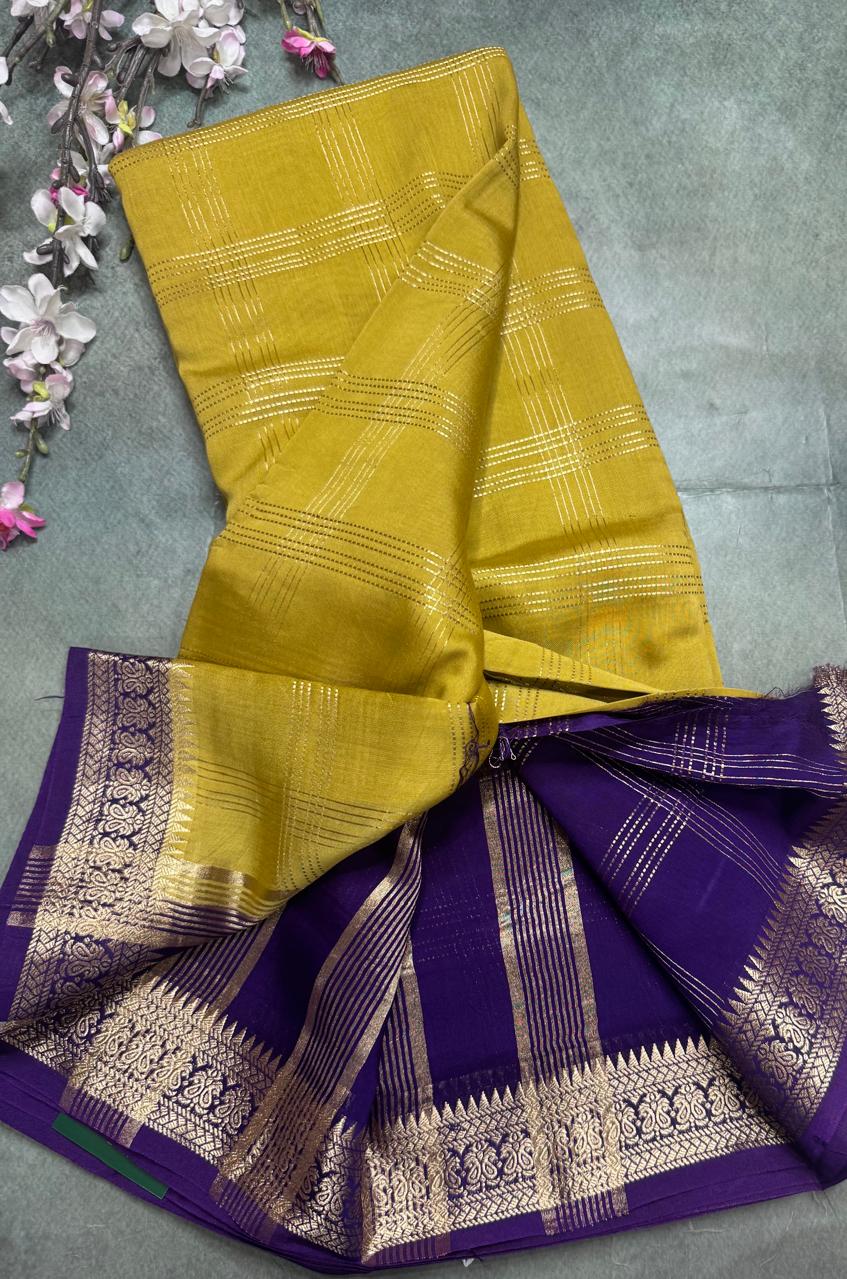 Mustard Checks Semi Mysore Silk Saree 111