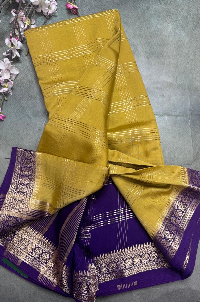 Mustard Checks Semi Mysore Silk Saree 111