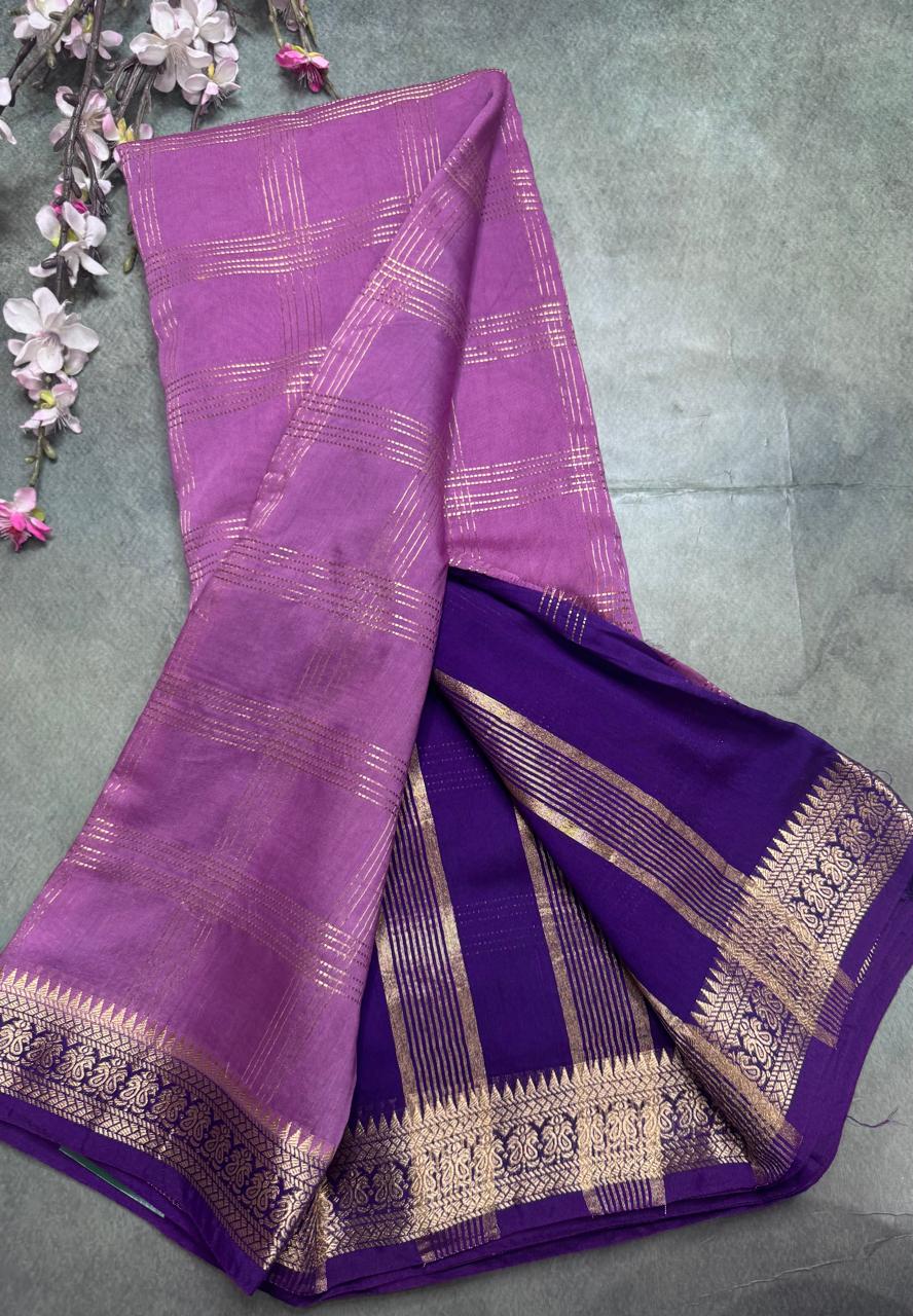Mauve Checks Semi Mysore Silk Saree 111