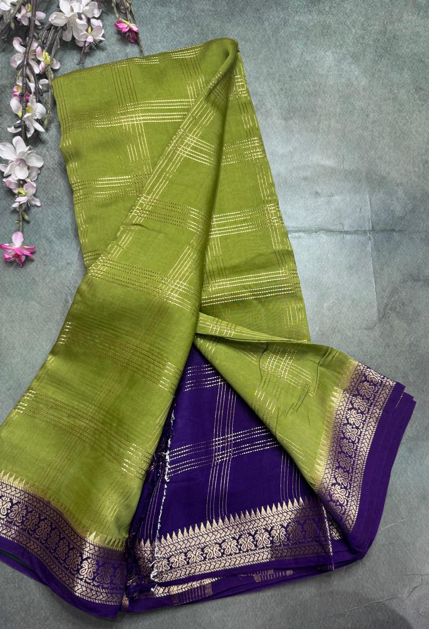 Green Checks Semi Mysore Silk Saree 111