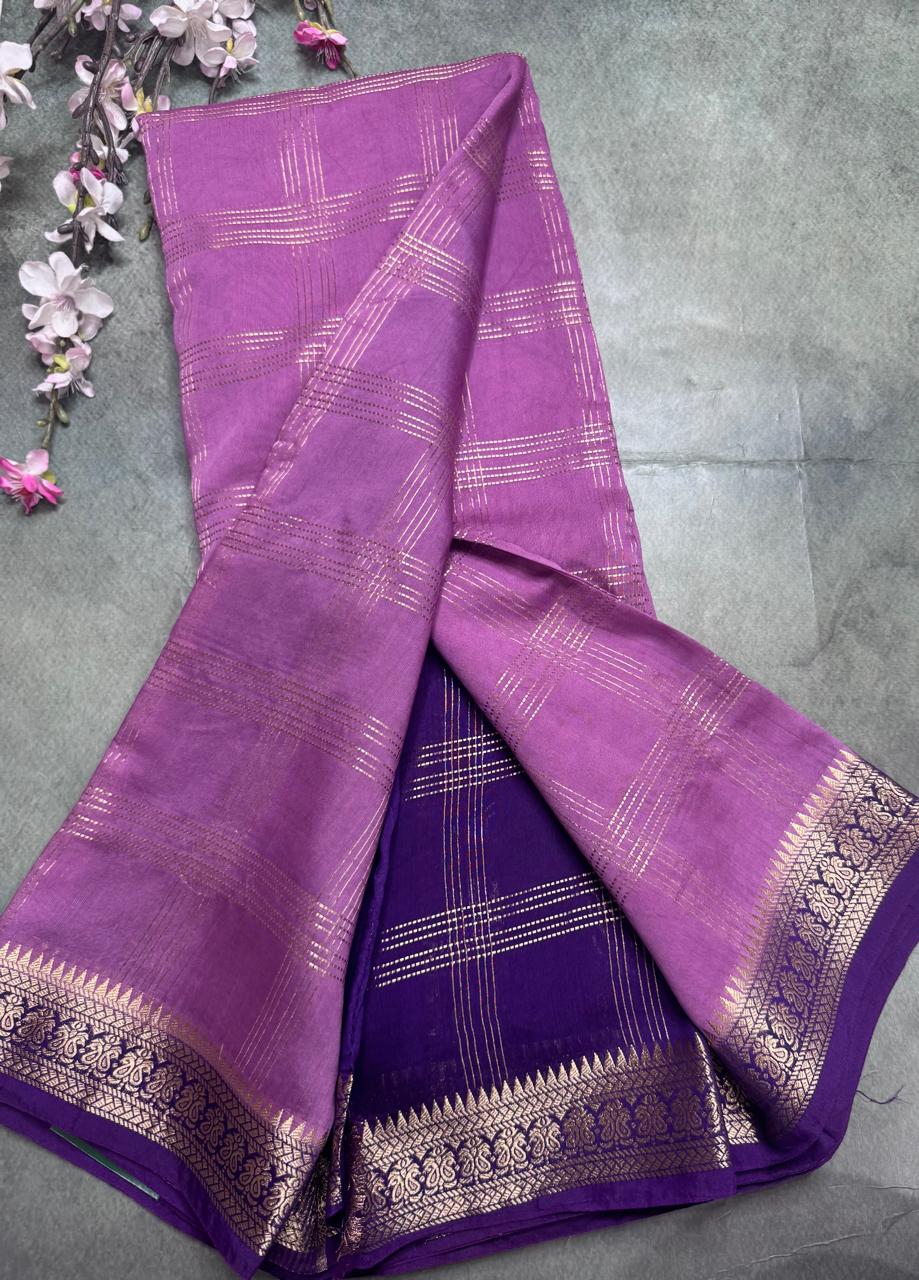 Mauve Checks Semi Mysore Silk Saree 111