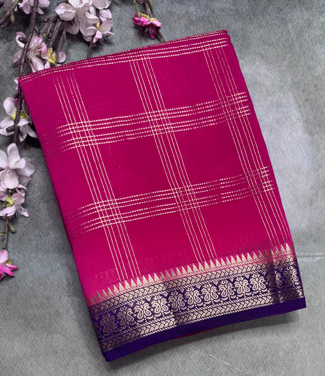 Pink Checks Semi Mysore Silk Saree 111
