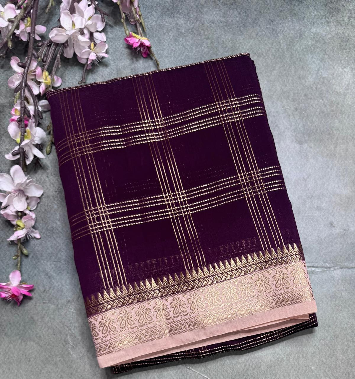 Wine Checks Semi Mysore Silk Saree 111