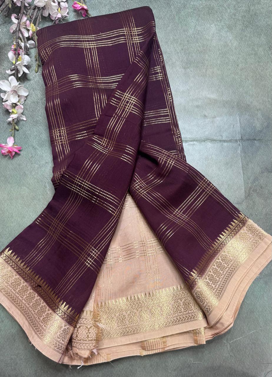 Wine Checks Semi Mysore Silk Saree 111