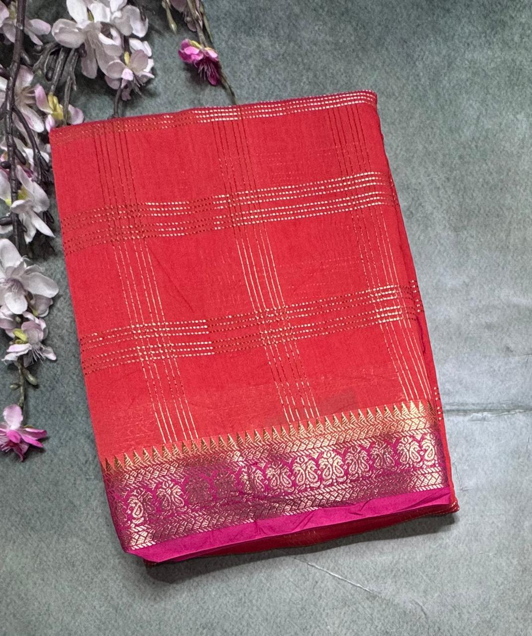 Orange Checks Semi Mysore Silk Saree 111