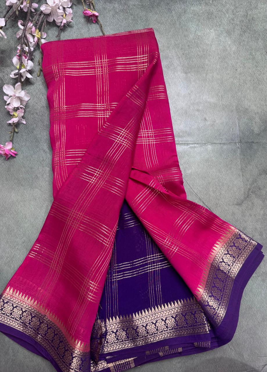 Pink Checks Semi Mysore Silk Saree 111