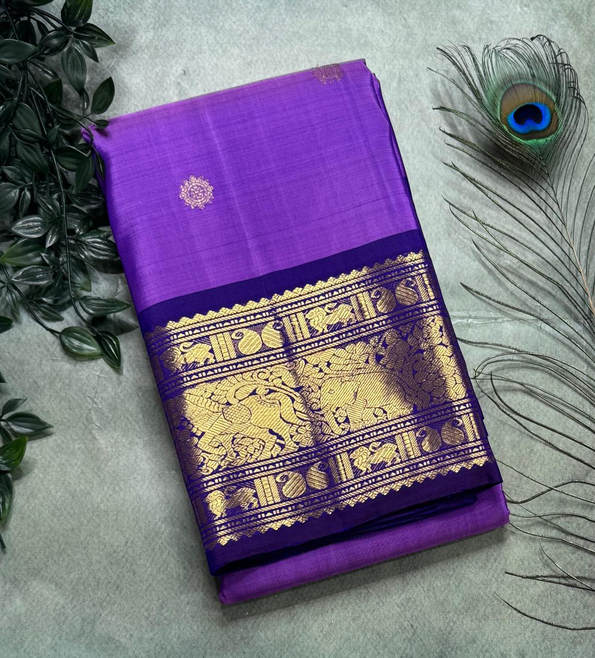 Purple Border Pure Kanchipuram Silk Saree 111 (Swara)