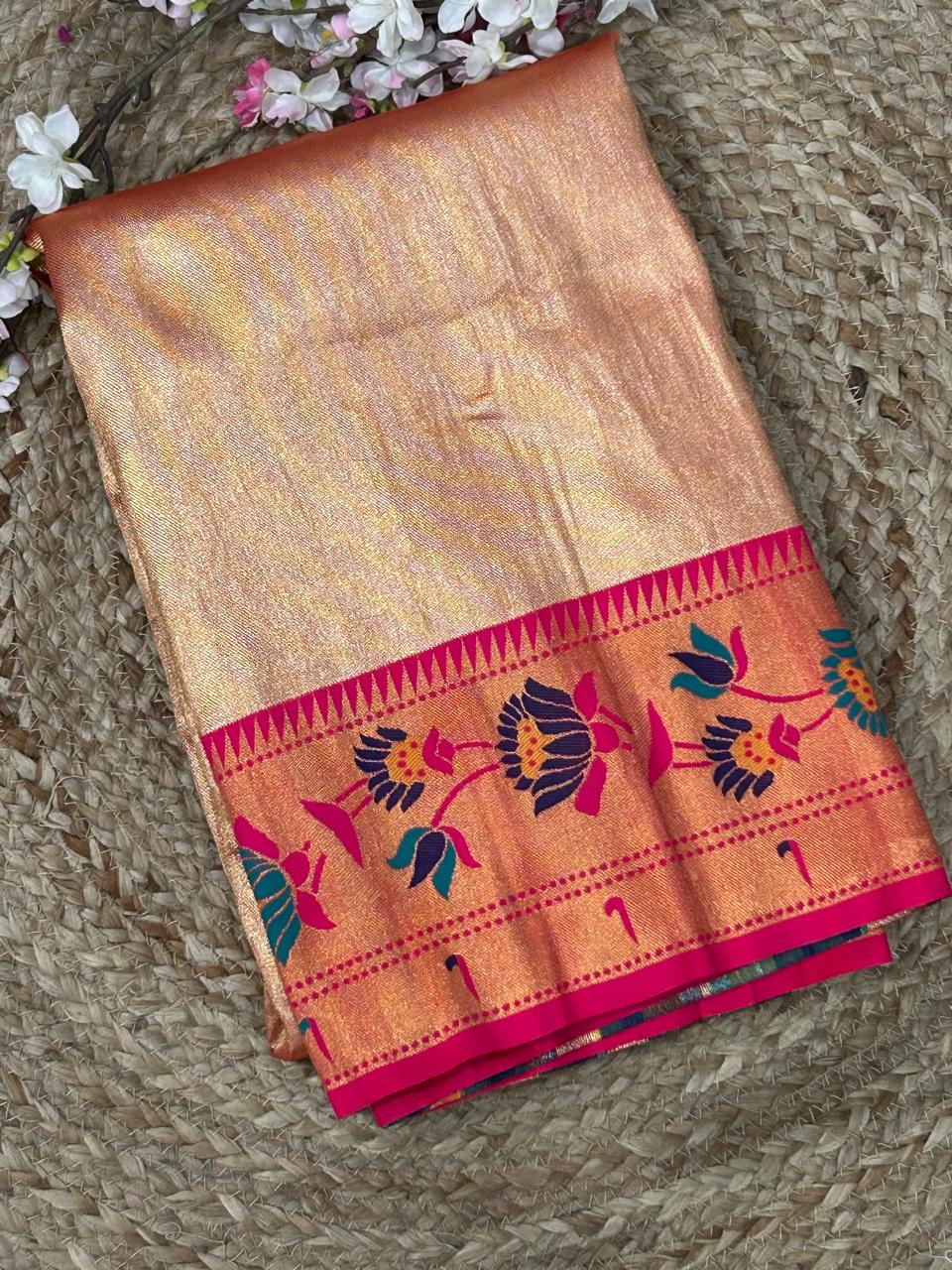 Golden pink-01  paithani tissue silk saree