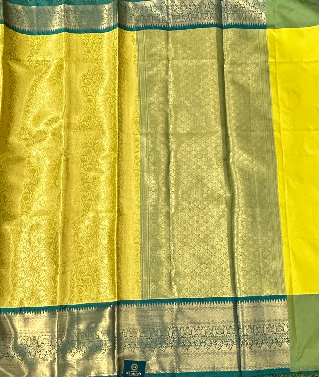 Yellow brocade semi kanchi silk saree
