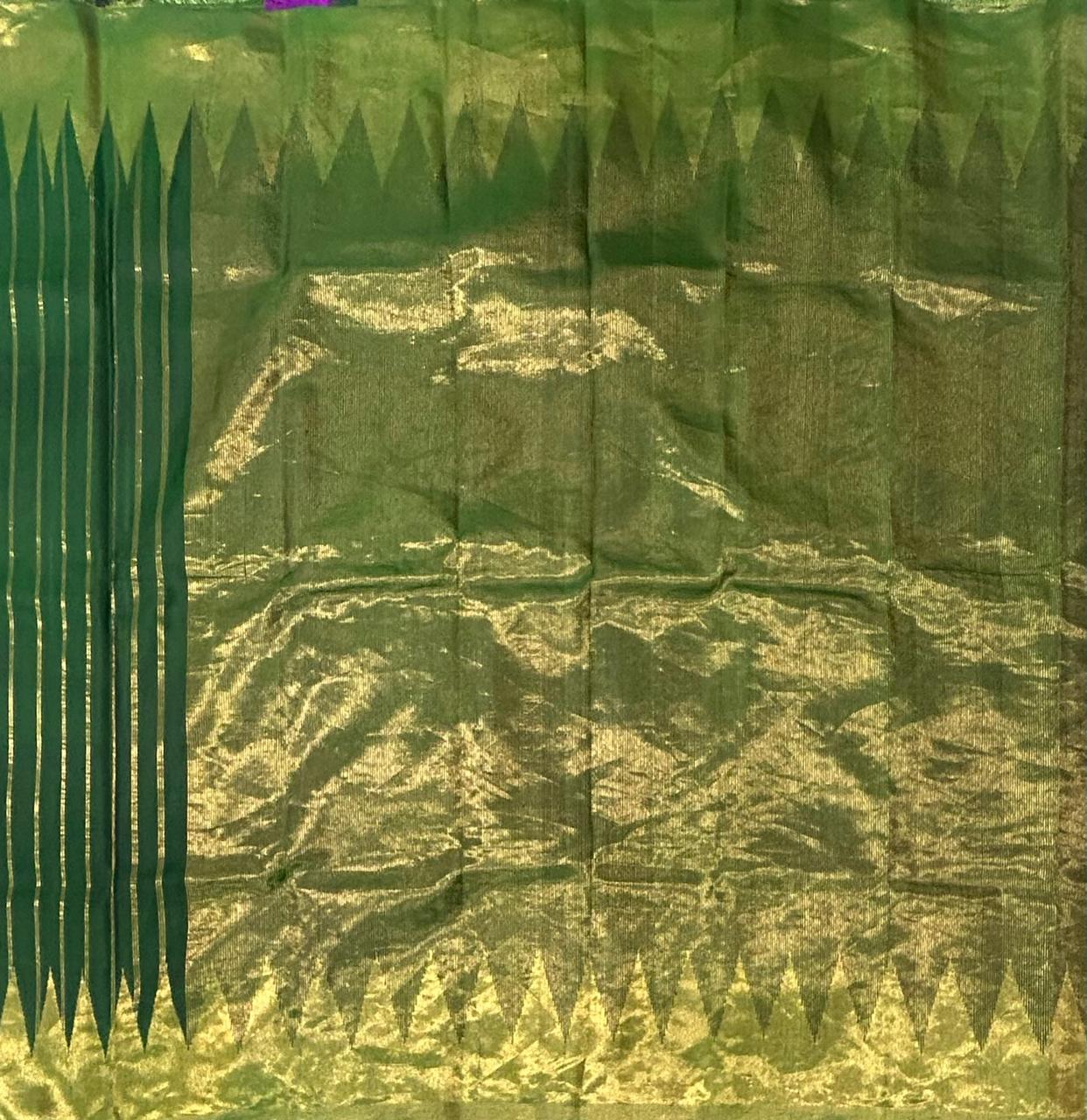 Green with golden temple border handloom pure gadwal silk saree