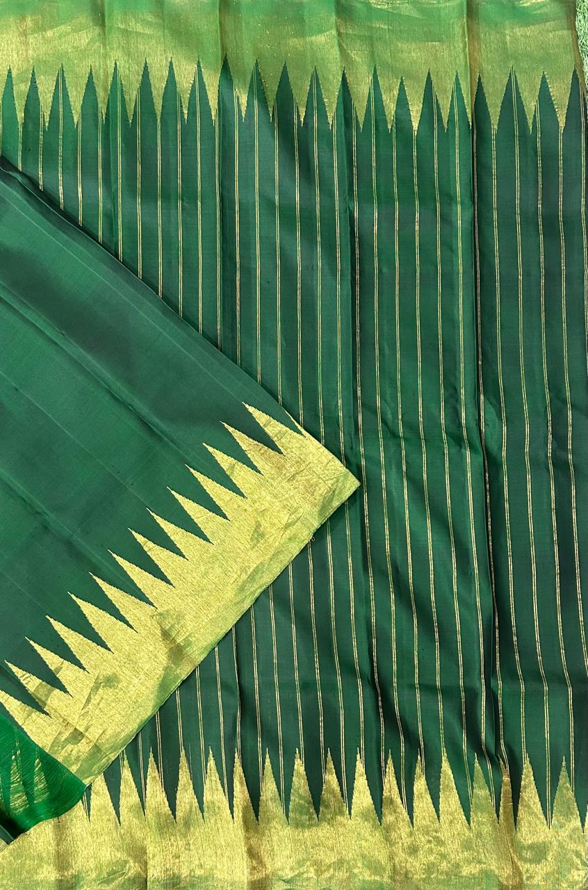 Green with golden temple border handloom pure gadwal silk saree
