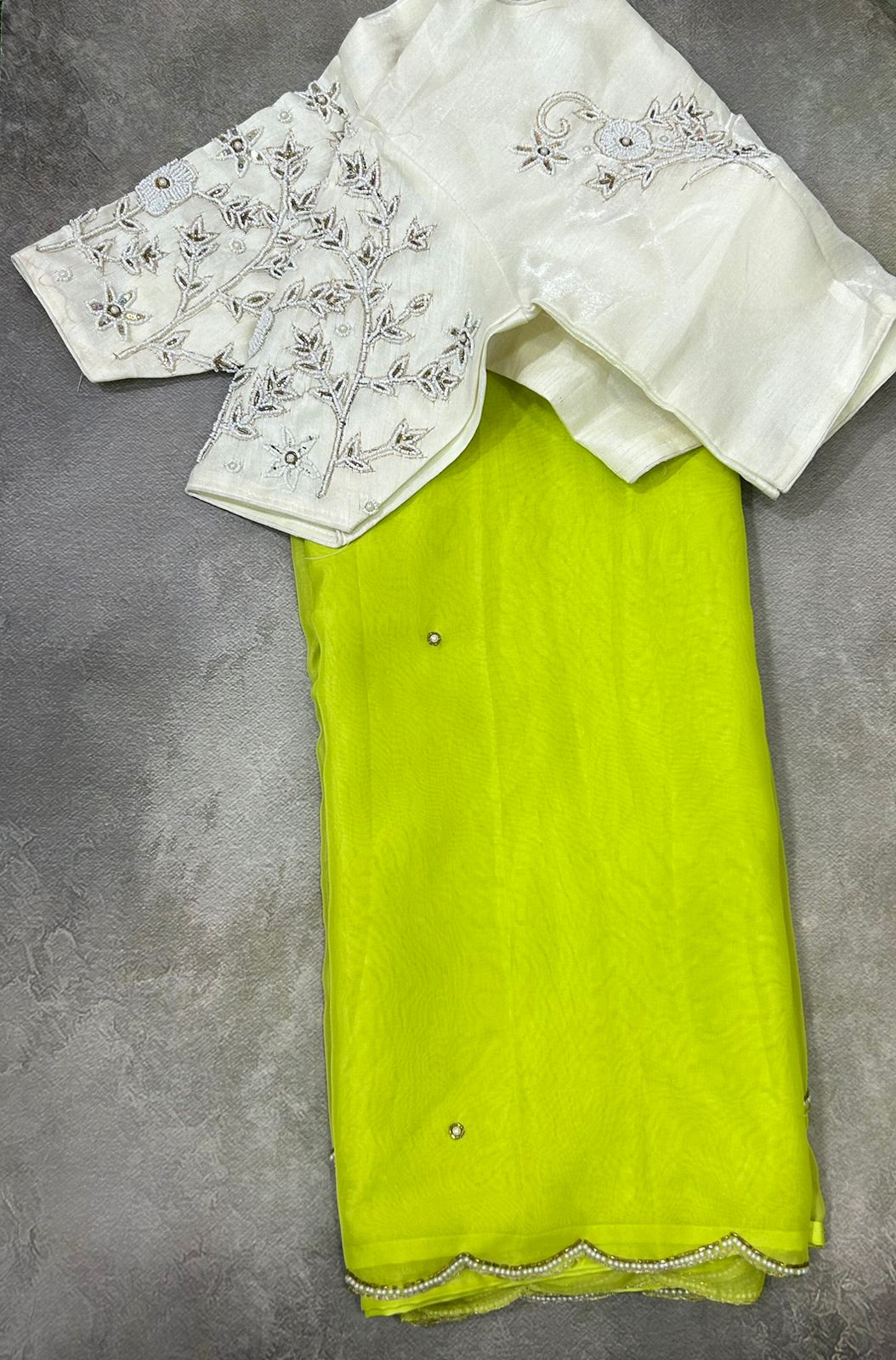 Nita Ambani neon green semi georgette party wear saree