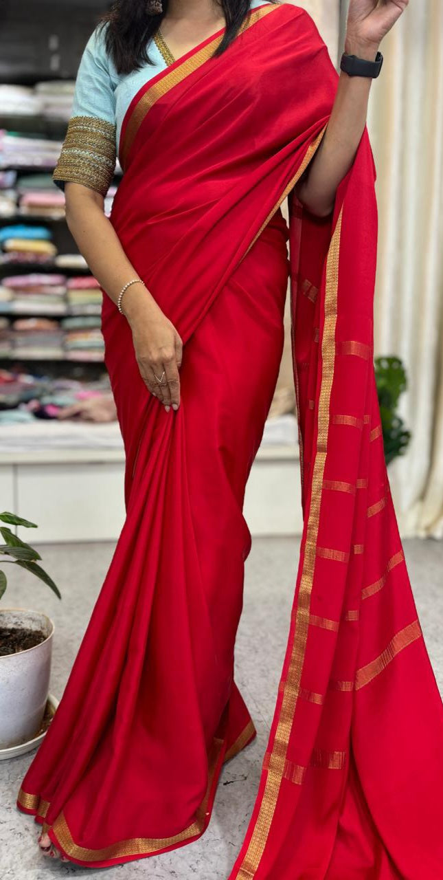 Red pure mysore crepe silk saree