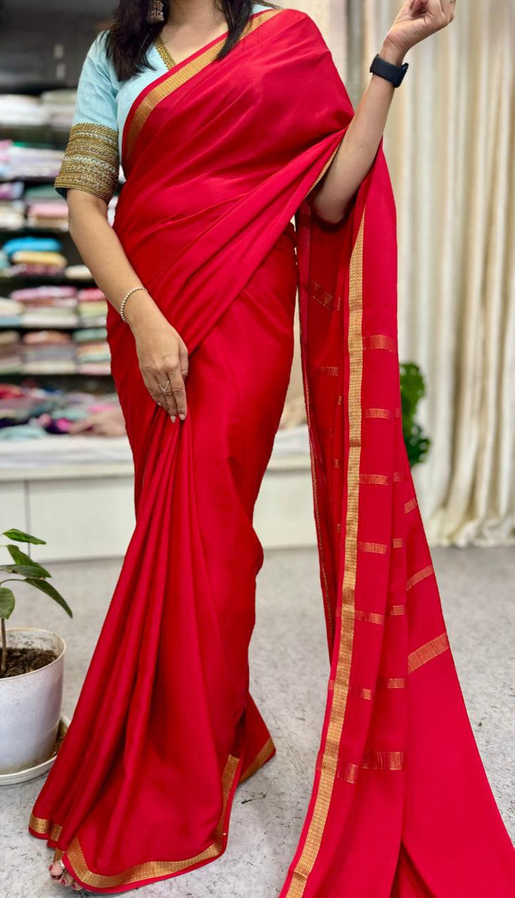 Red pure mysore crepe silk saree