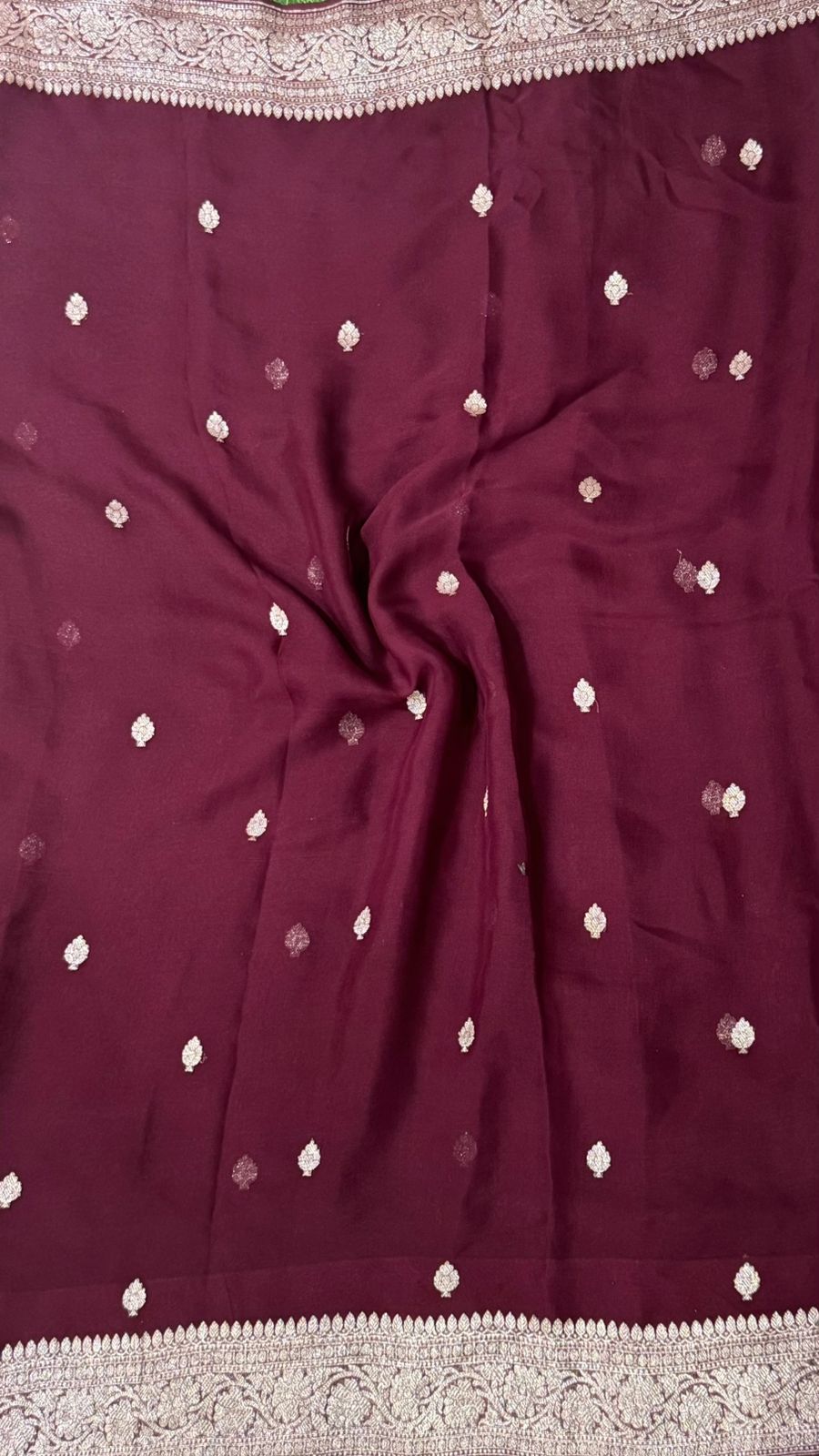 Burgandy benarasi pure chiffon saree