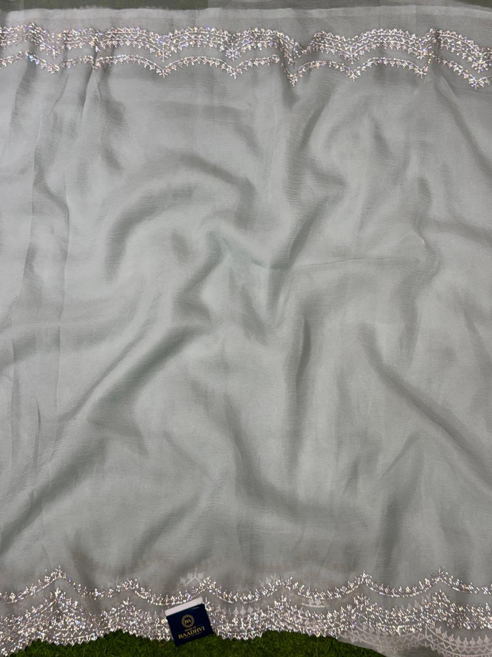 Blue crush stone scallop party wear saree