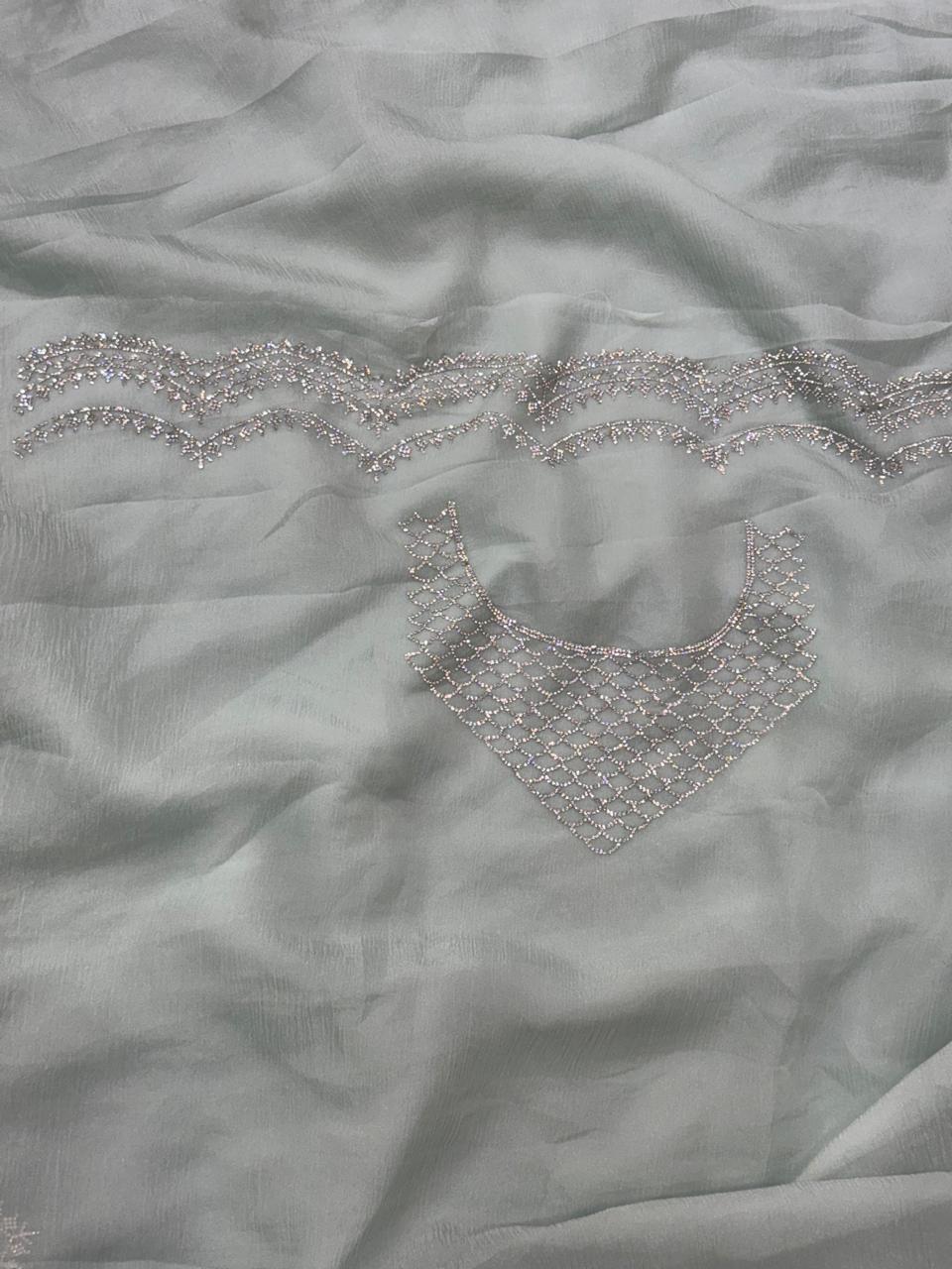 Blue crush stone scallop party wear saree