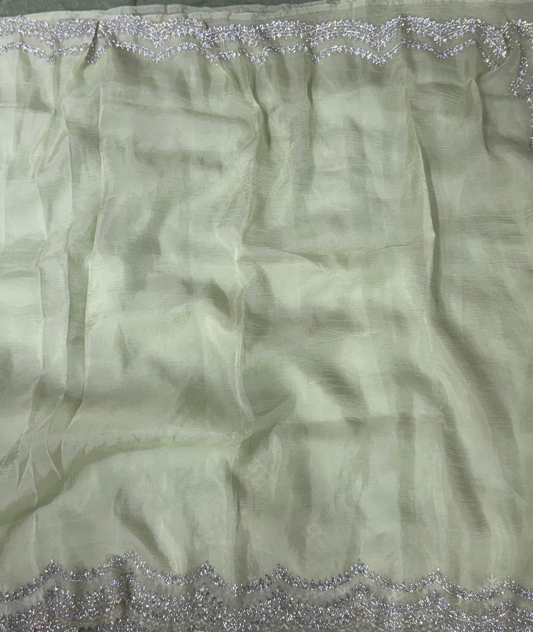 Green crush stone scallop party wear saree