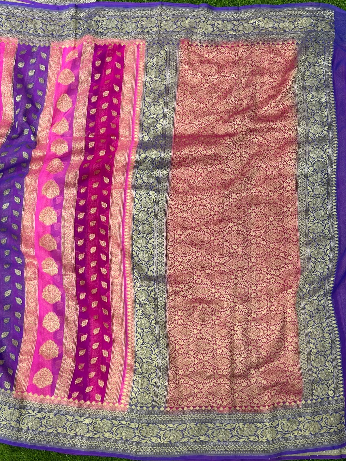 Pink rankart pure georgette benaras saree