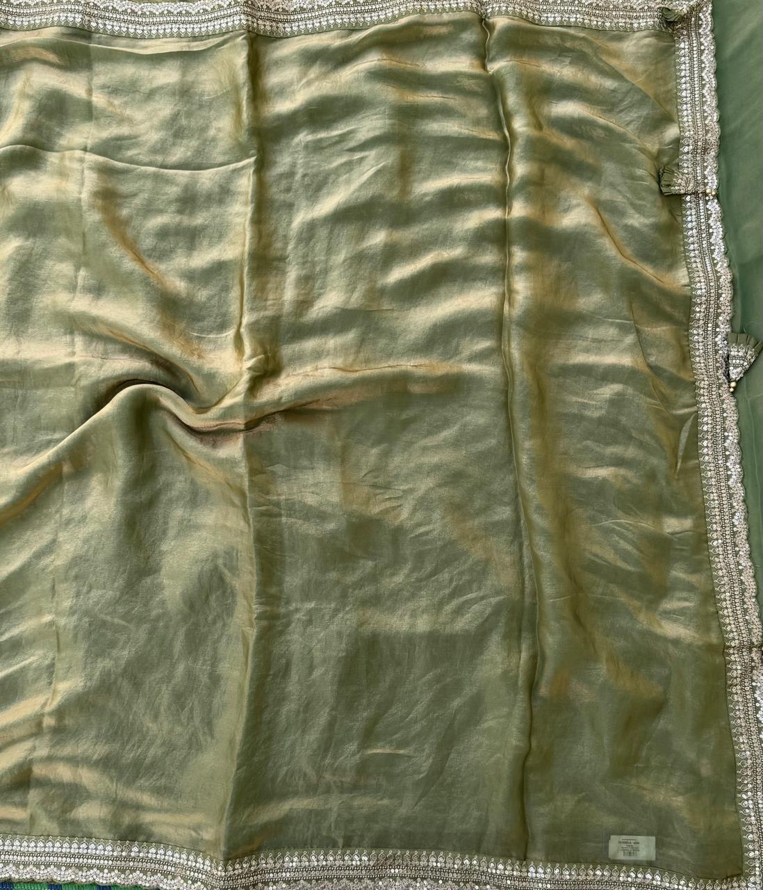 Green tissue designer party wear with work blouse