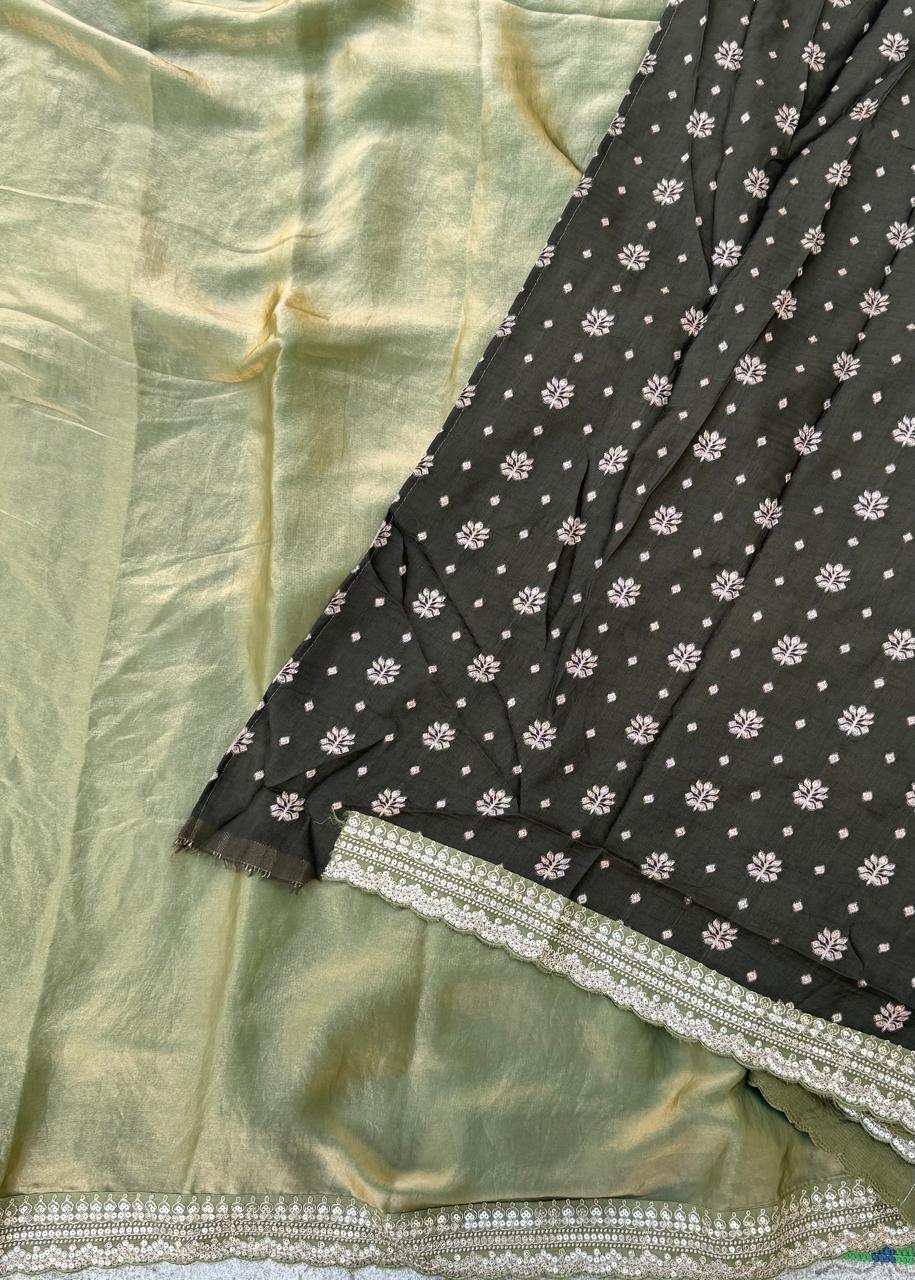 Green tissue designer party wear with work blouse