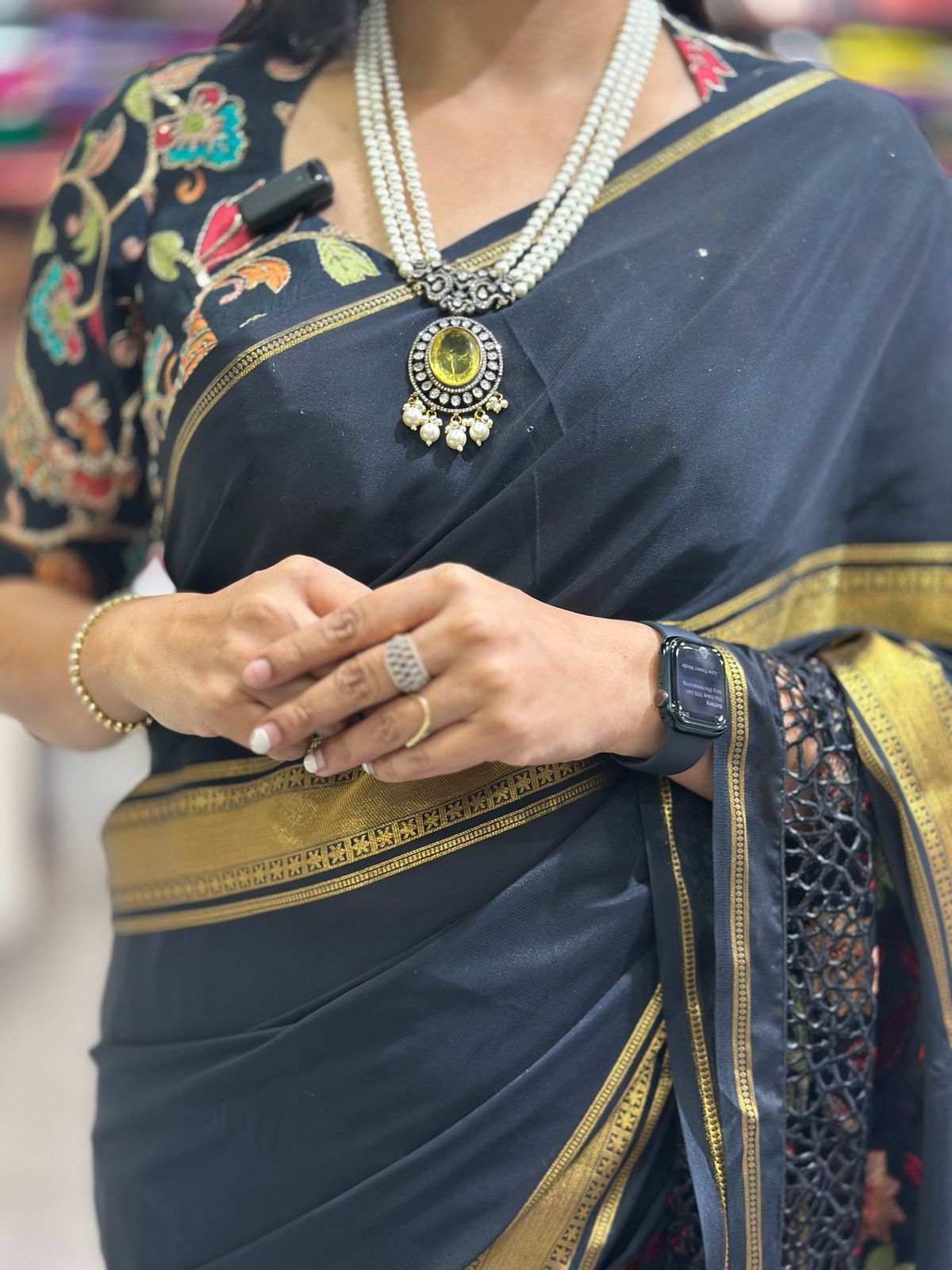 Black cut work semi mysore silk saree(RR)