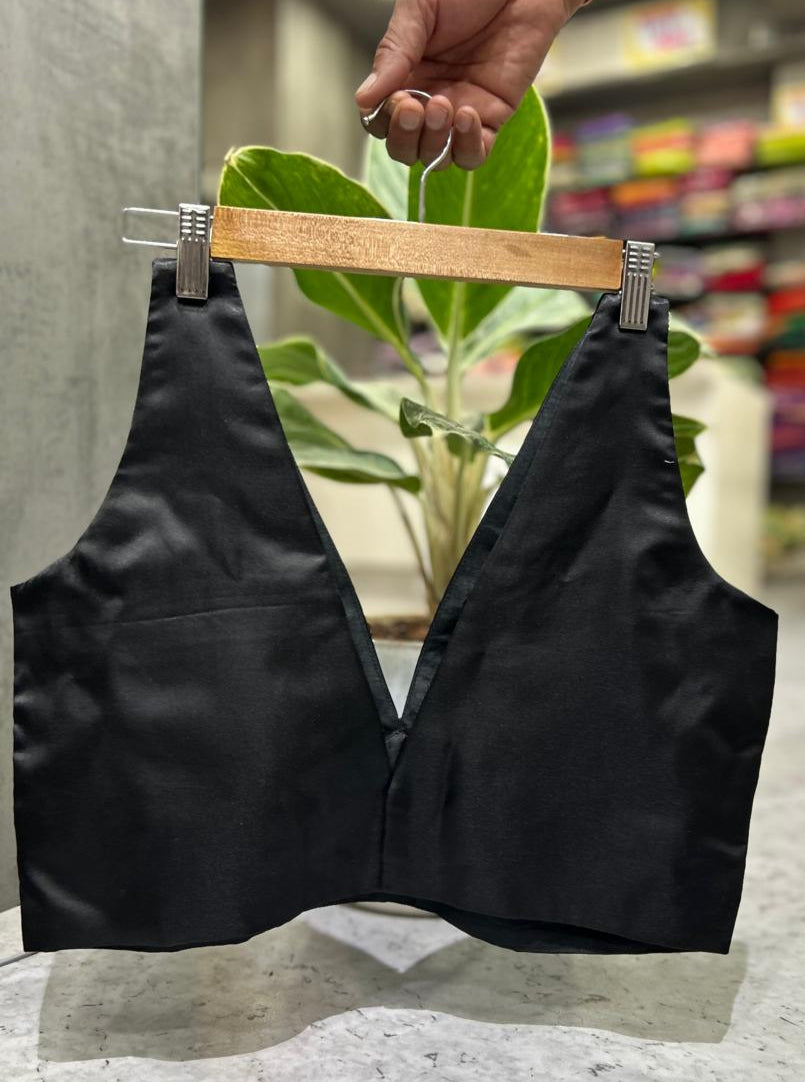 Black satin plain sleeveless blouse
