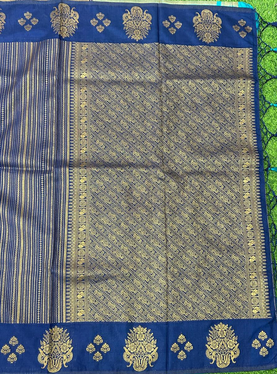 Navy blue stripes semi silk saree