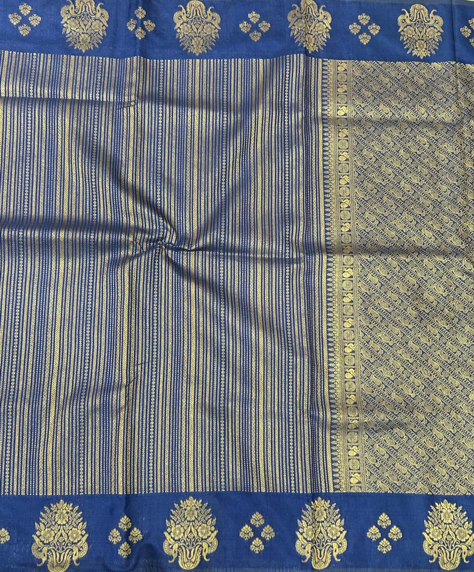 Navy blue stripes semi silk saree