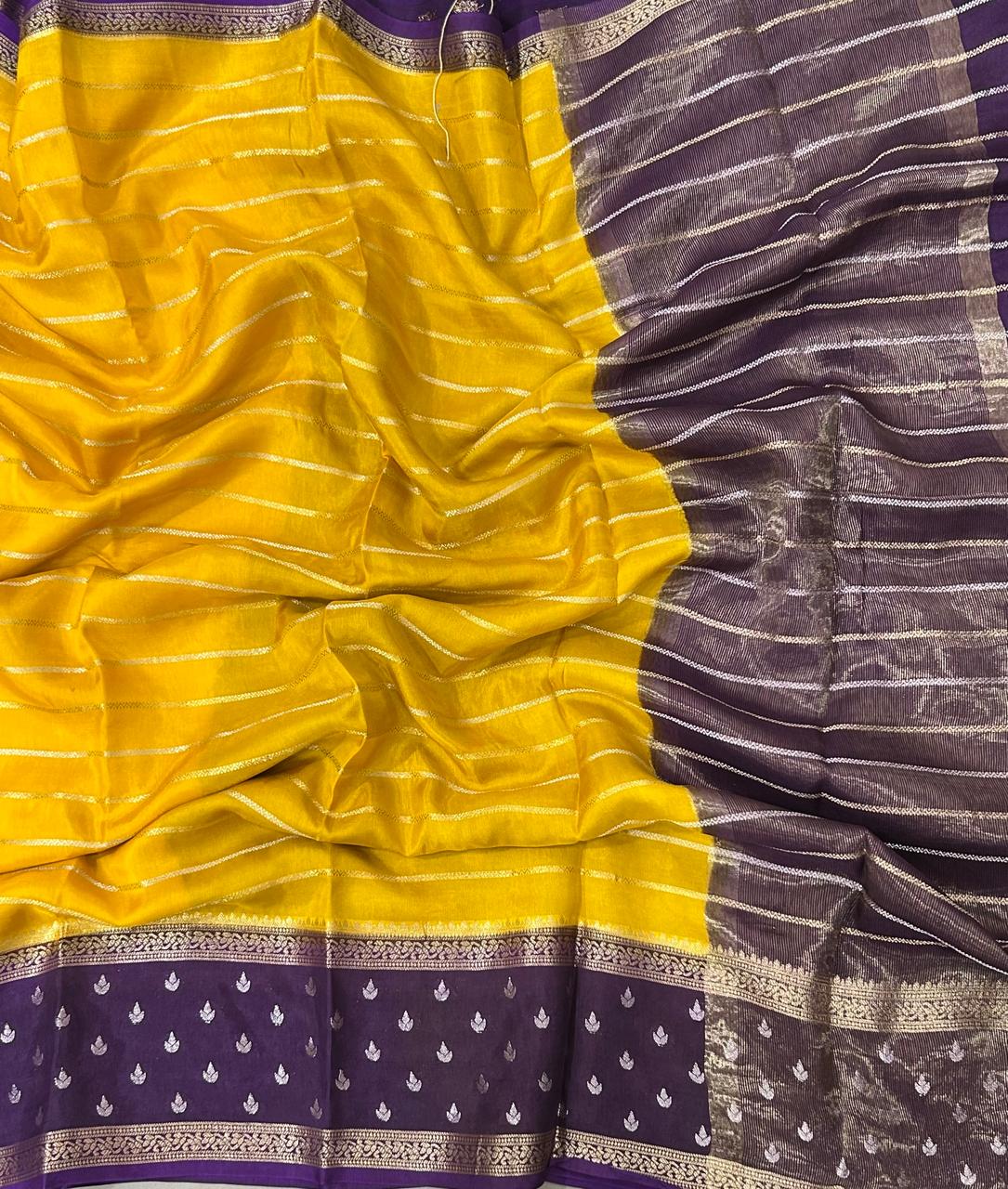 Light lavender stripes semi crepe saree