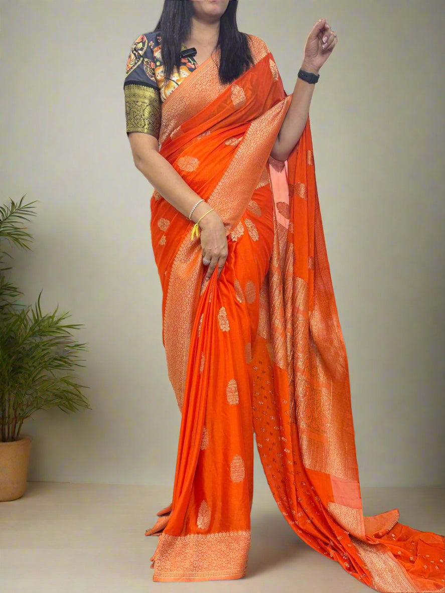 Orange big butta-07 soft crepe silk saree (RR)