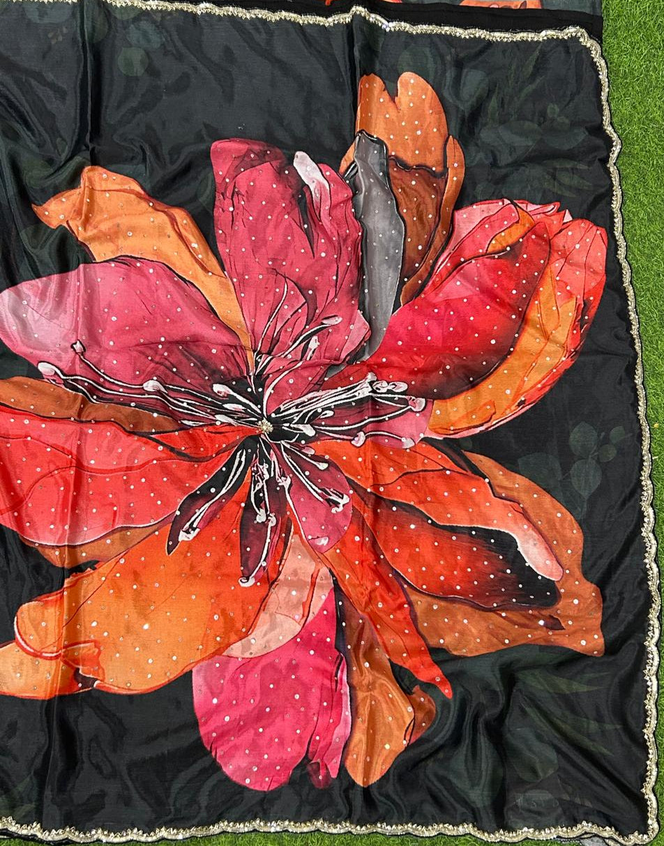 Black 04 digital print satin  crepe party wear saree