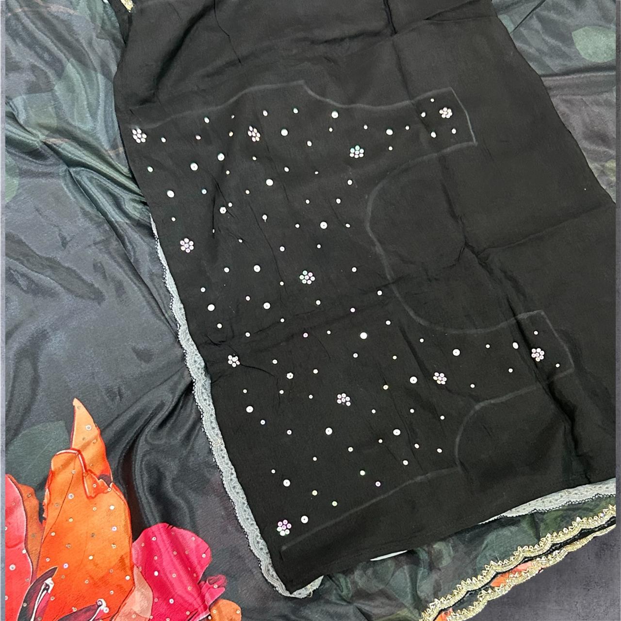 Black 04 digital print satin  crepe party wear saree