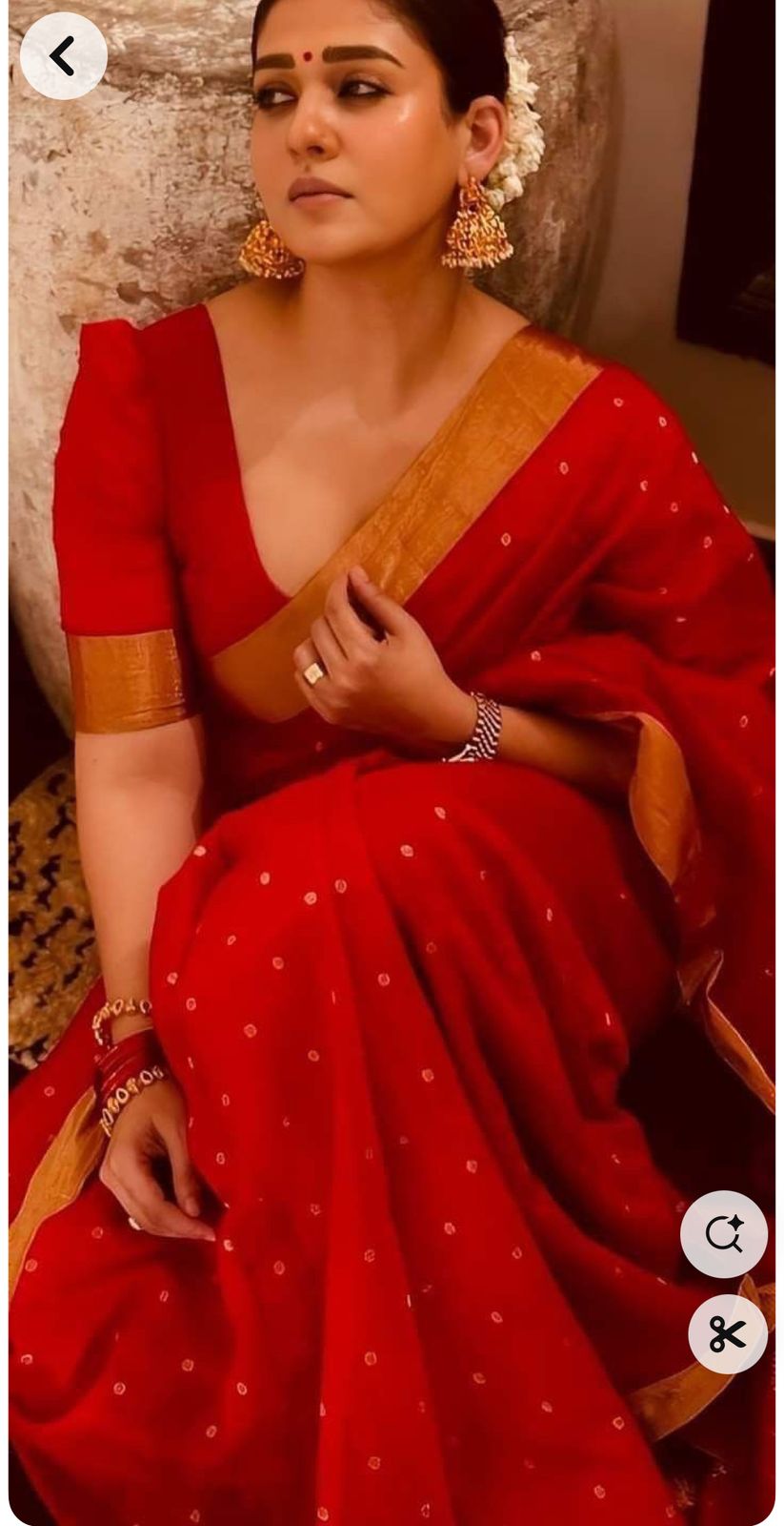 Nayantara red silk butta semi silk saree