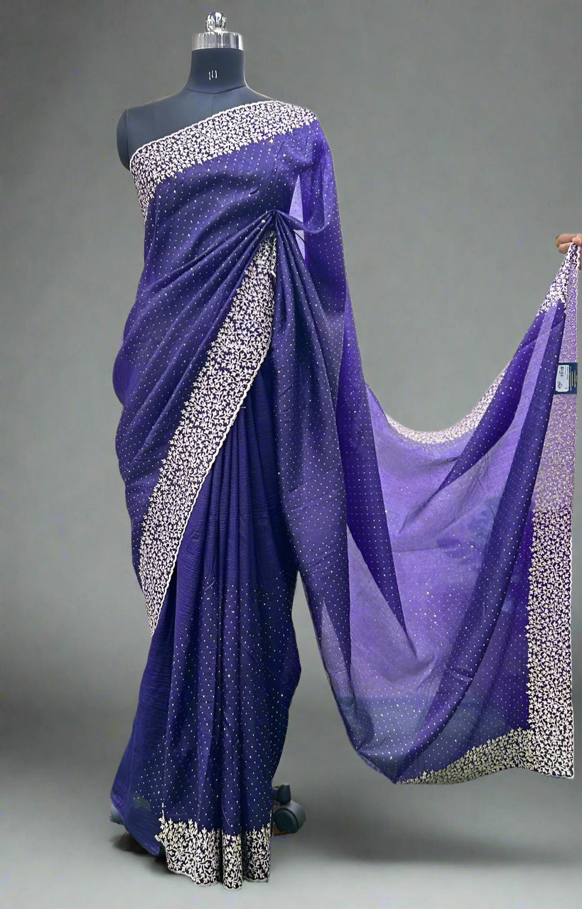 Purple dola crush stone work silk saree