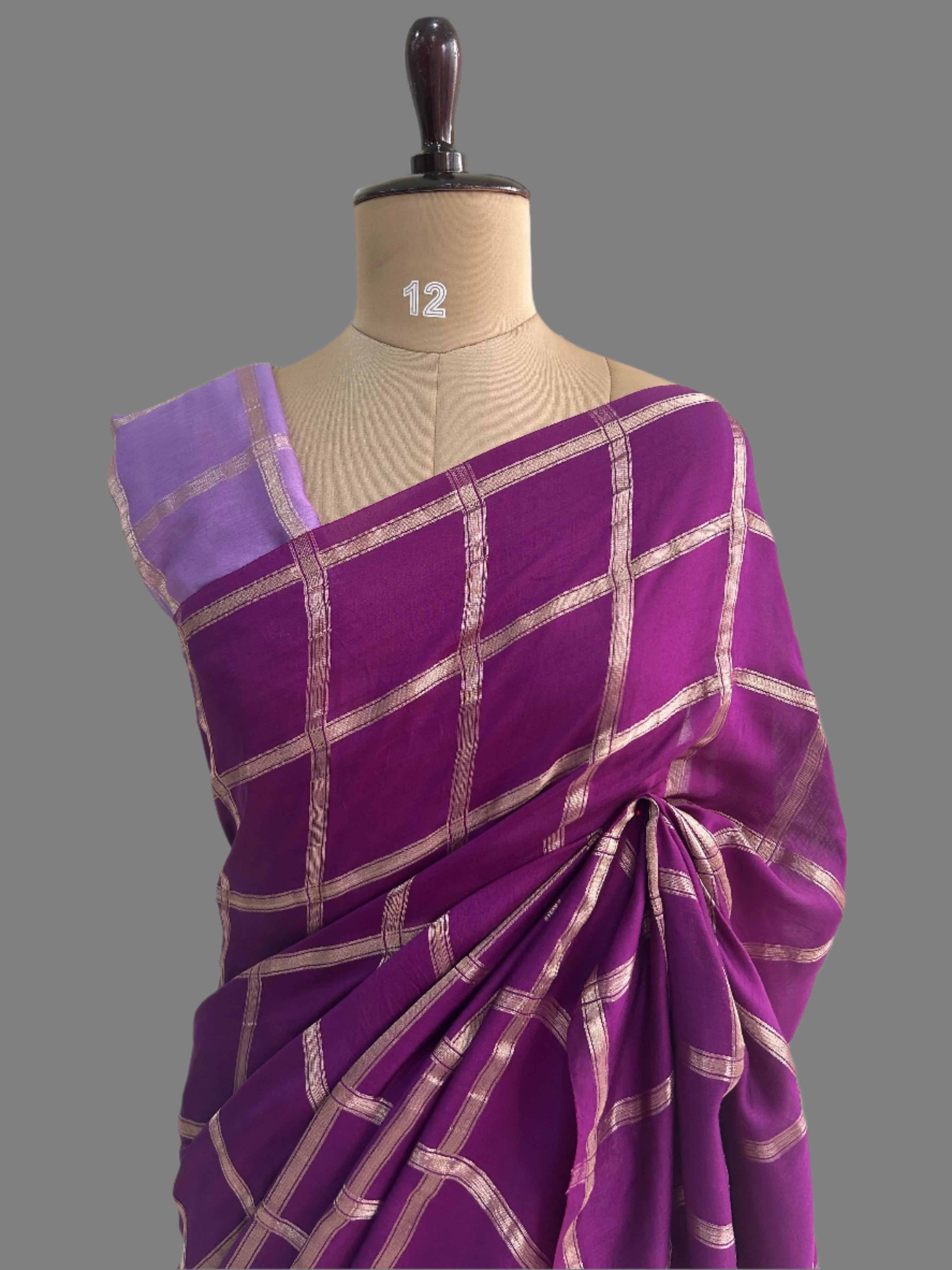 Purple soft tussar crepe checks  saree
