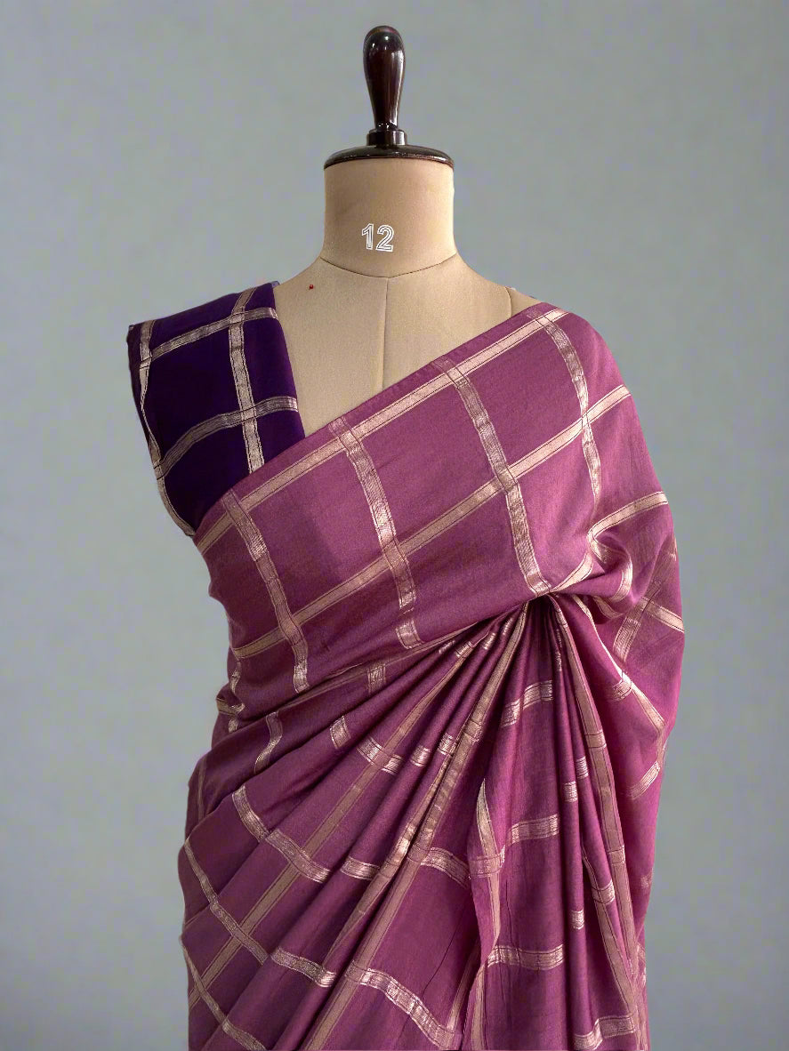 Lite wine soft tussar crepe checks  saree