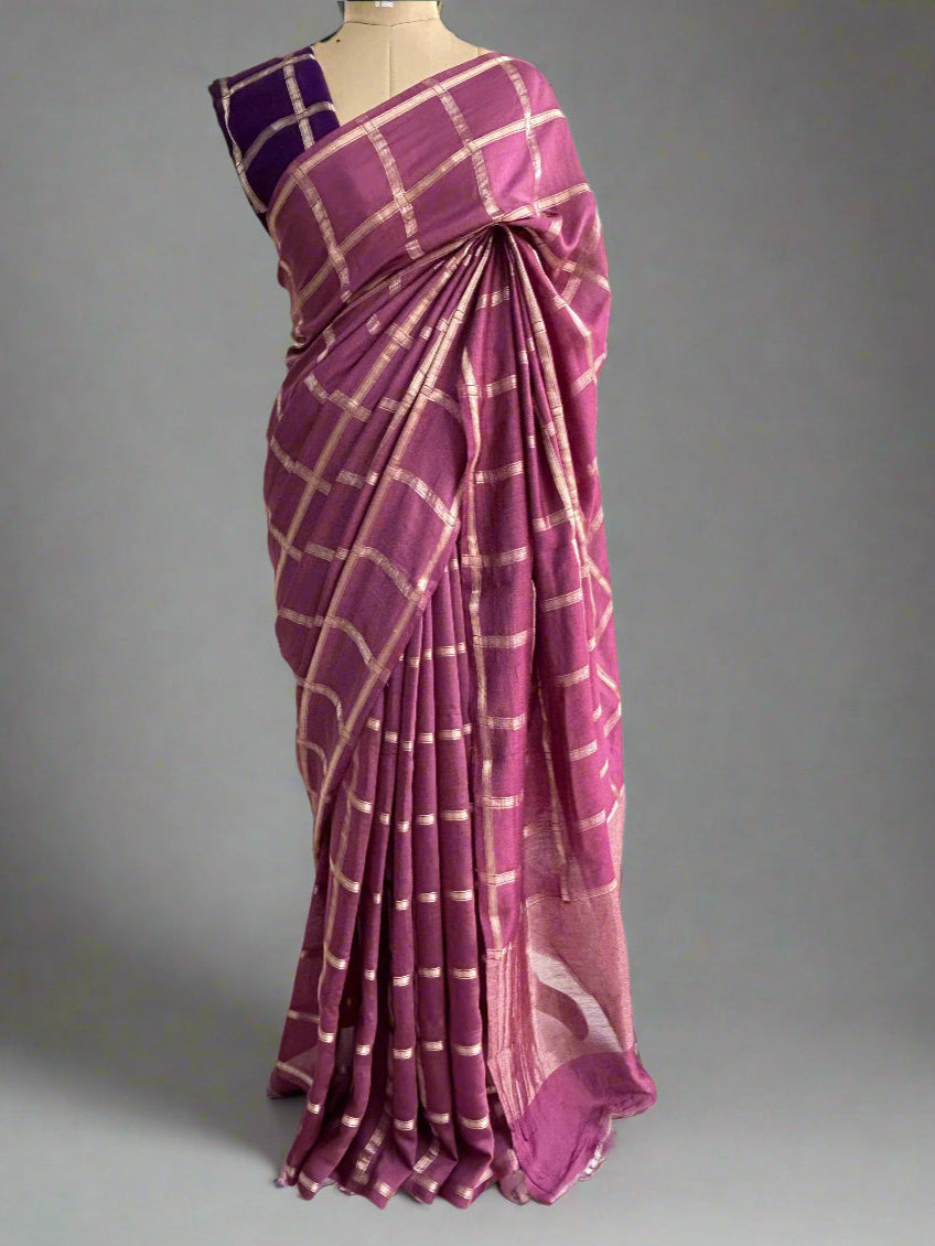 Lite wine soft tussar crepe checks  saree