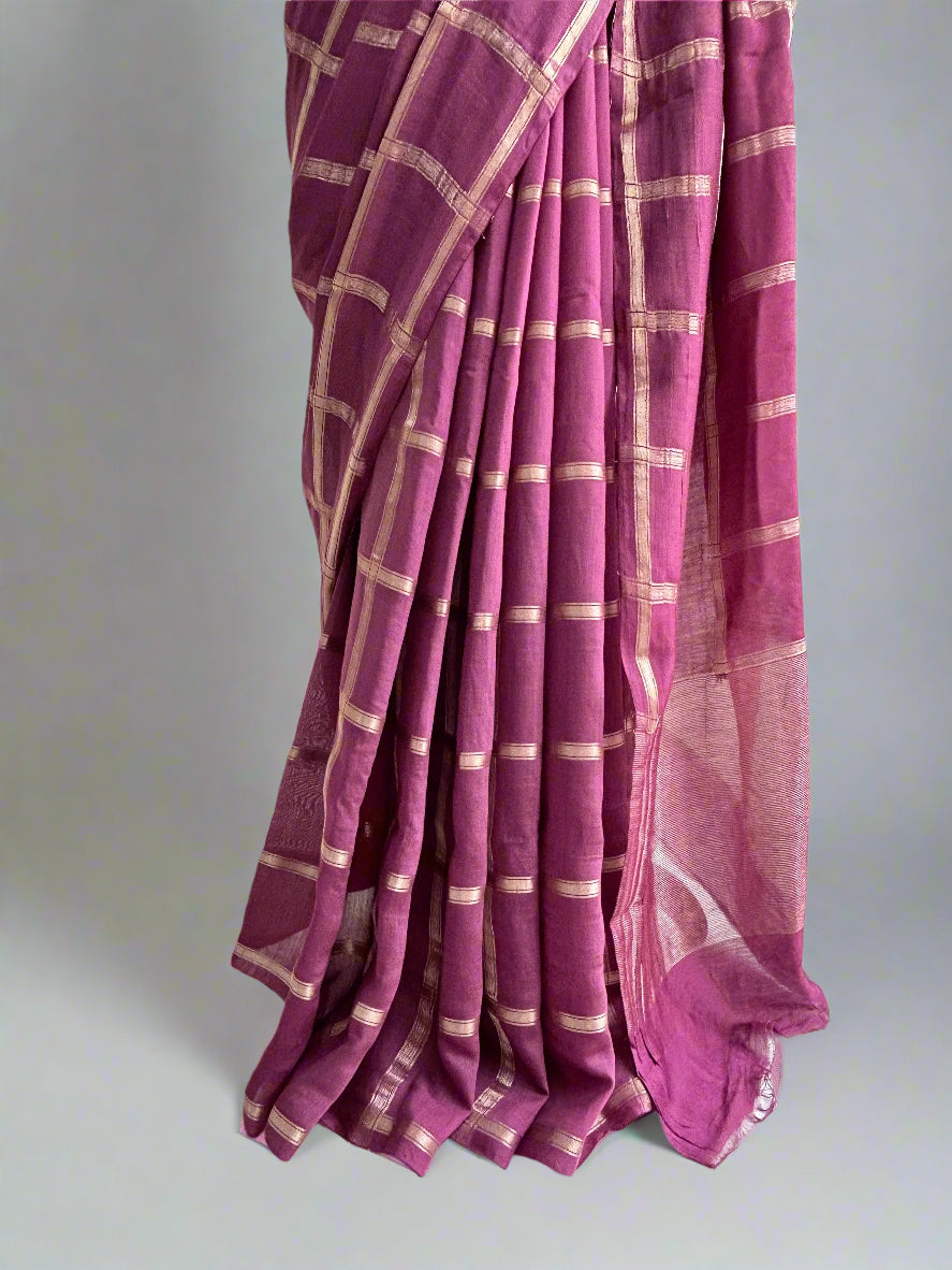 Lite wine soft tussar crepe checks  saree