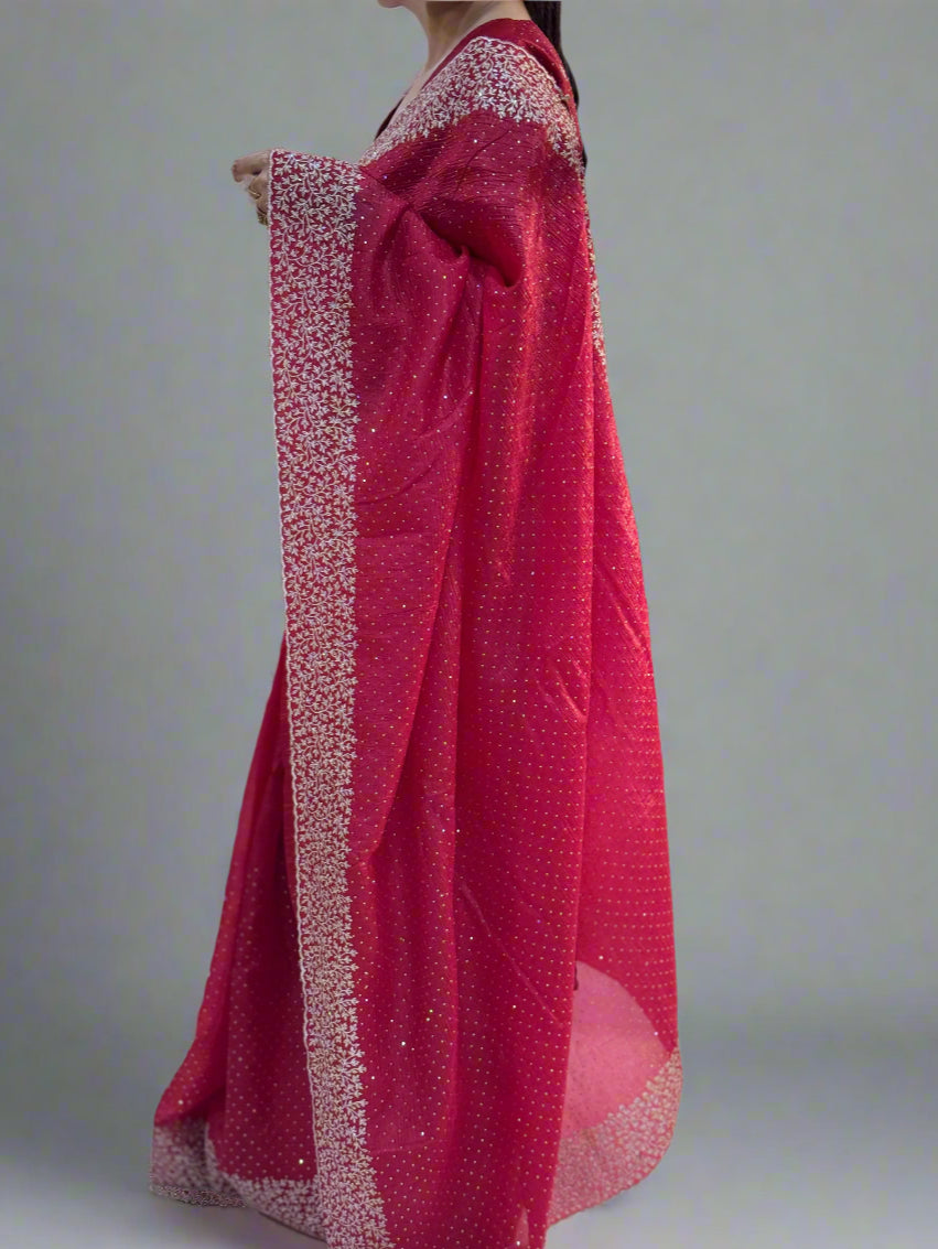 Maroon red Dola crush stone work saree
