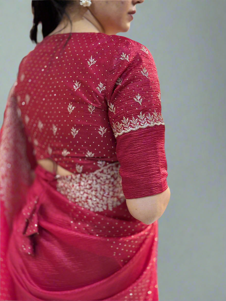 Maroon red Dola crush stone work saree